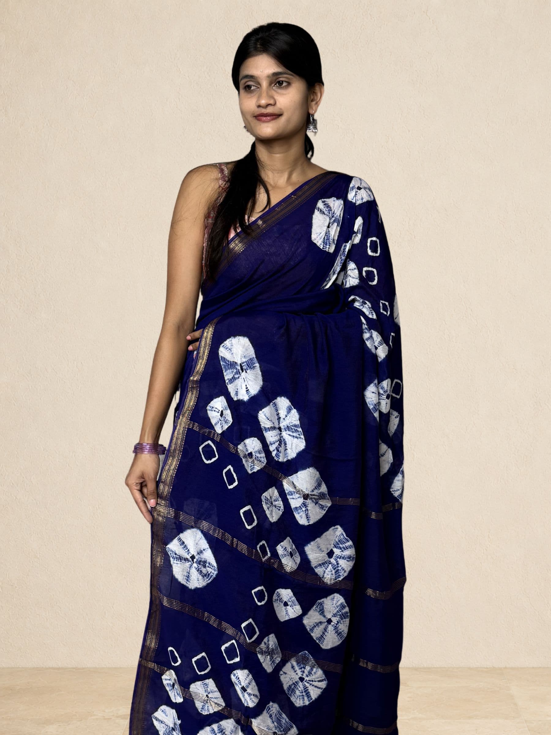 Bandhej Maheshwari Cotton Silk Saree in Royal Blue