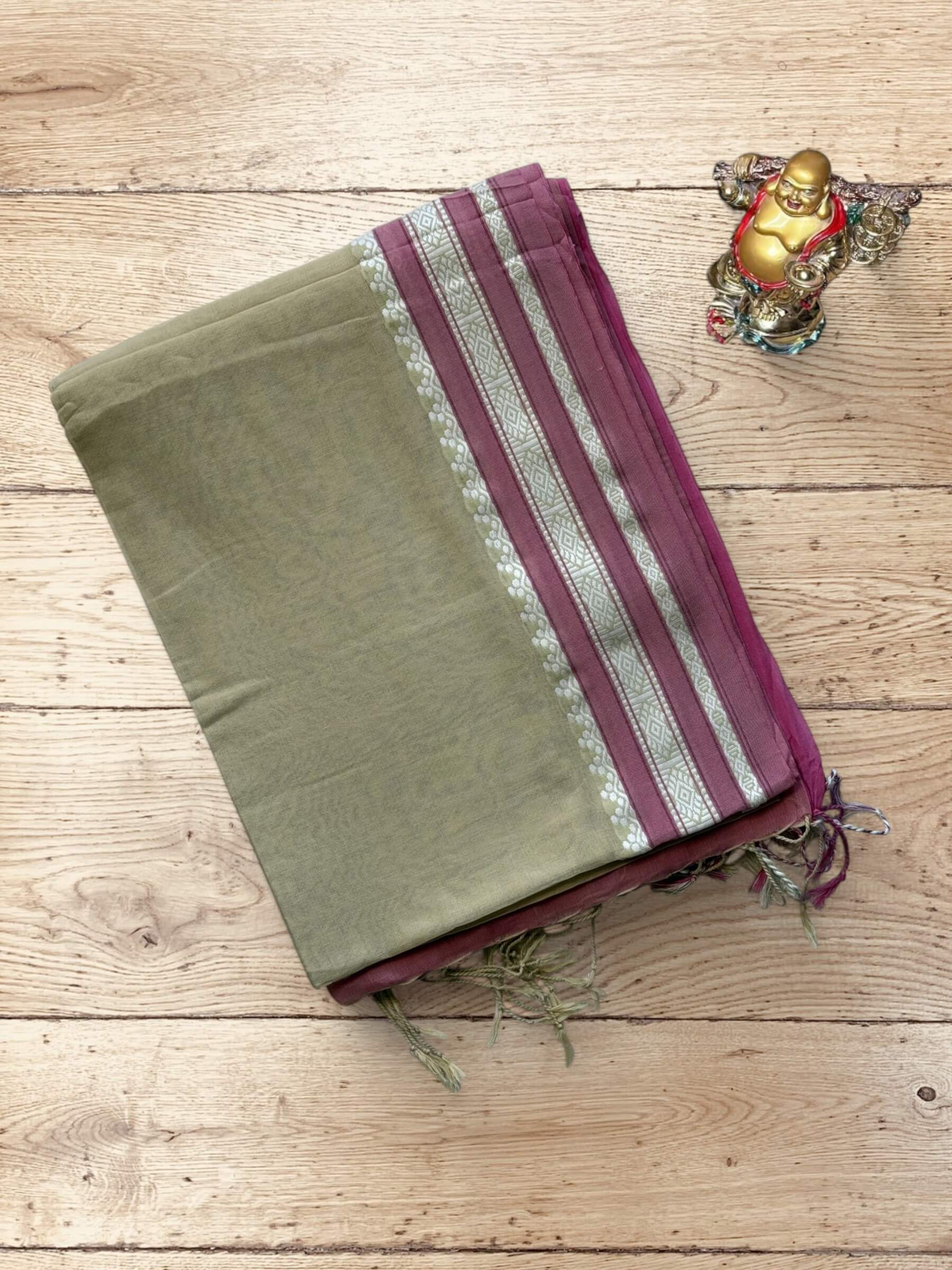 Handloom Soft Cotton Saree in Beige and Maroon