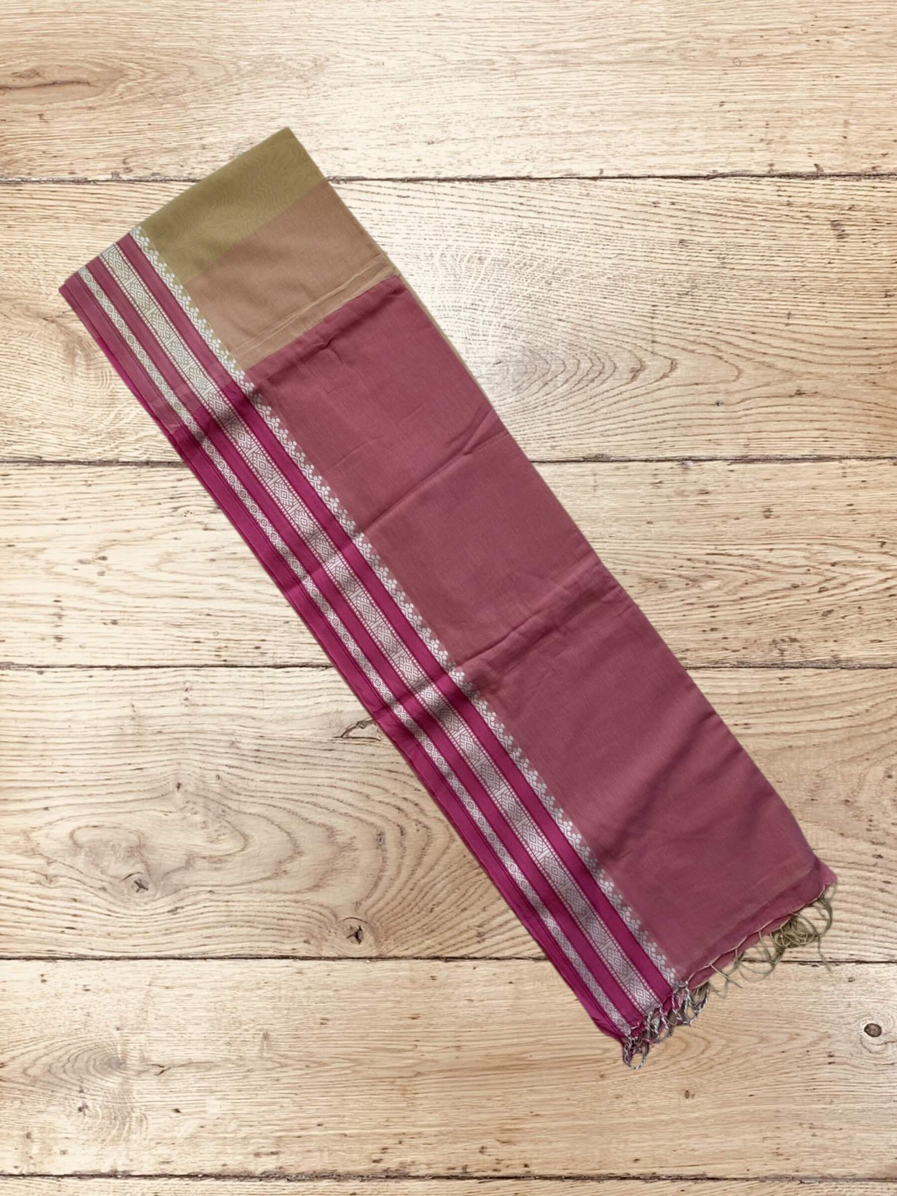Handloom Soft Cotton Saree in Beige and Maroon