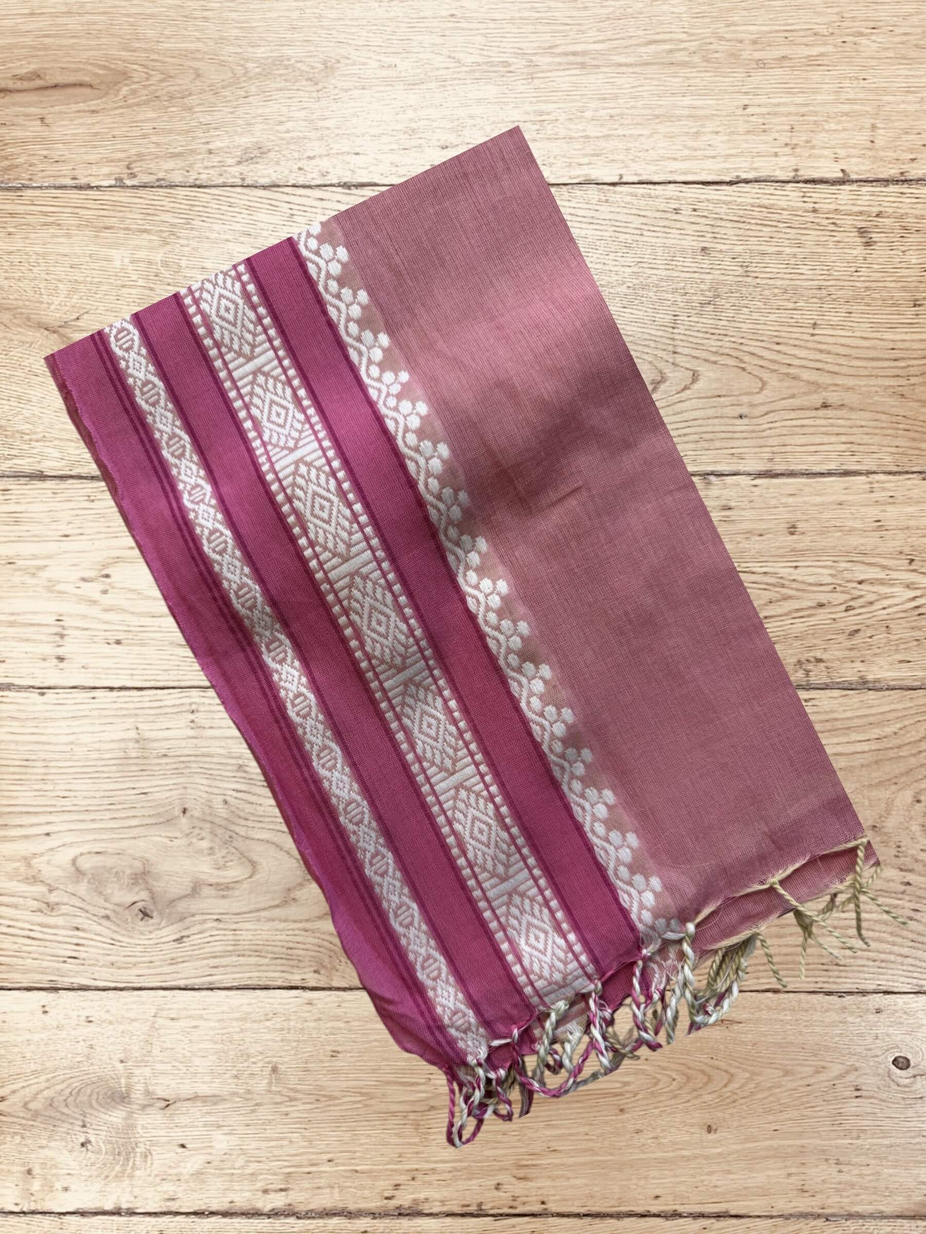 Handloom Soft Cotton Saree in Beige and Maroon
