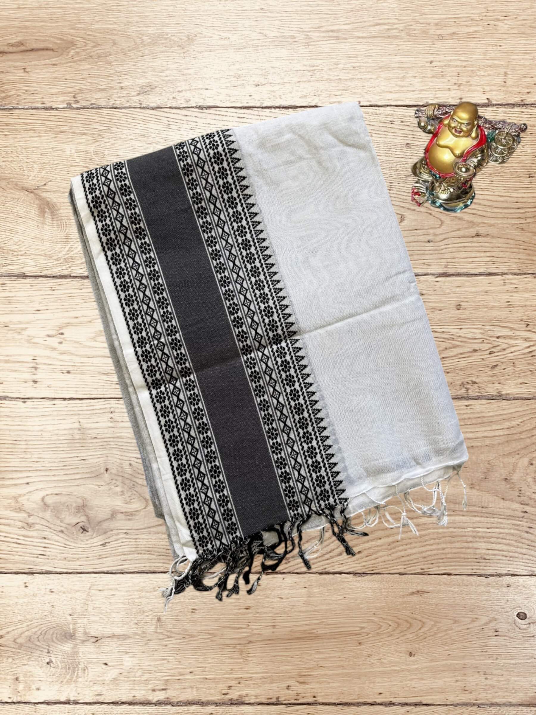 Handloom Soft Cotton Saree in Grey and White