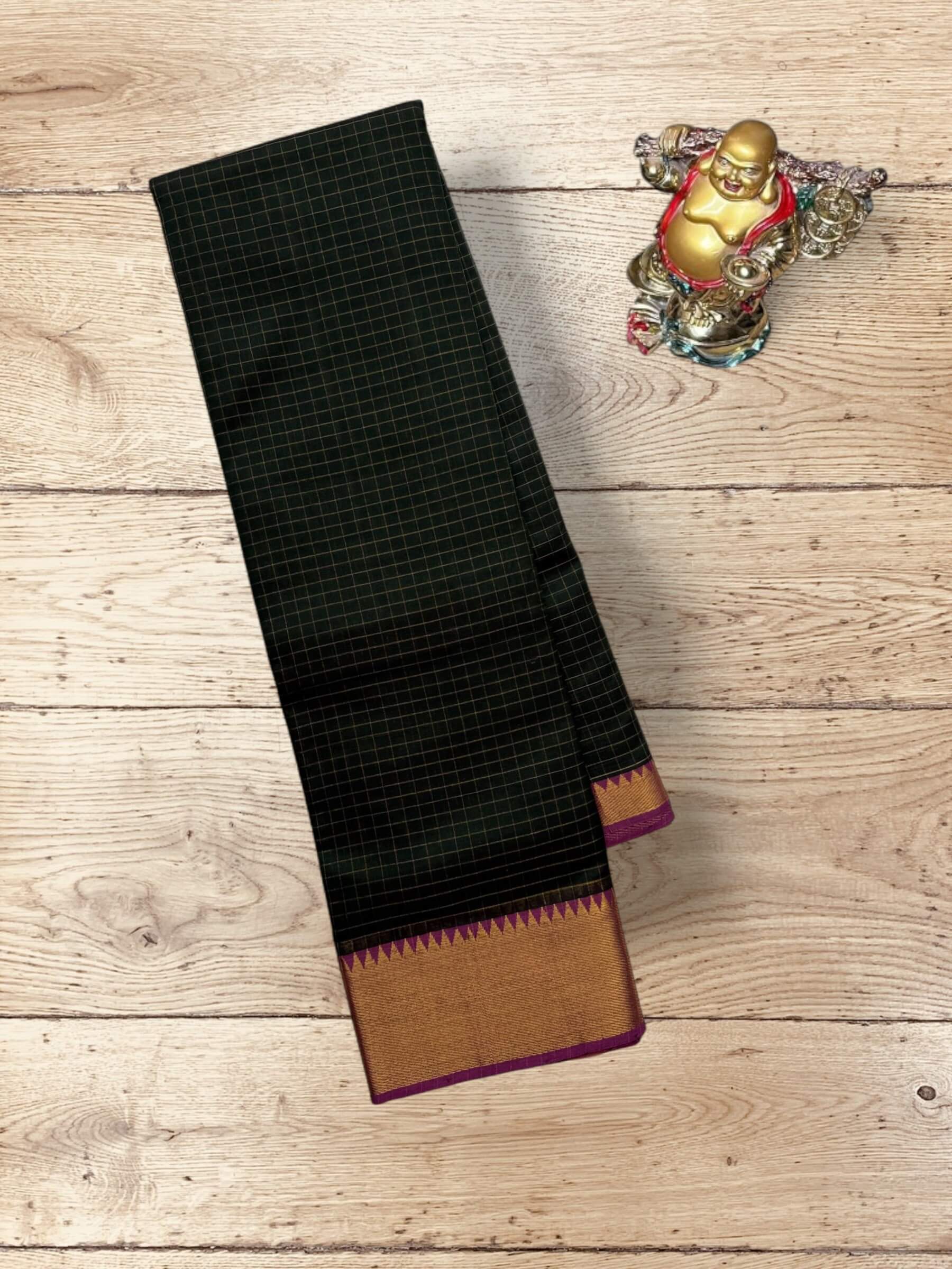 Handloom Mangalagiri Silk Cotton Saree in Dark Green