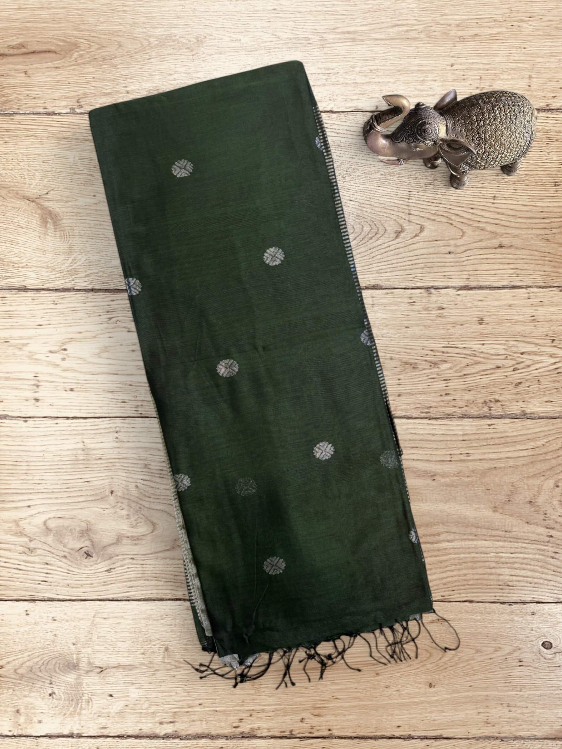 Handloom Mercerized Cotton Saree in Green