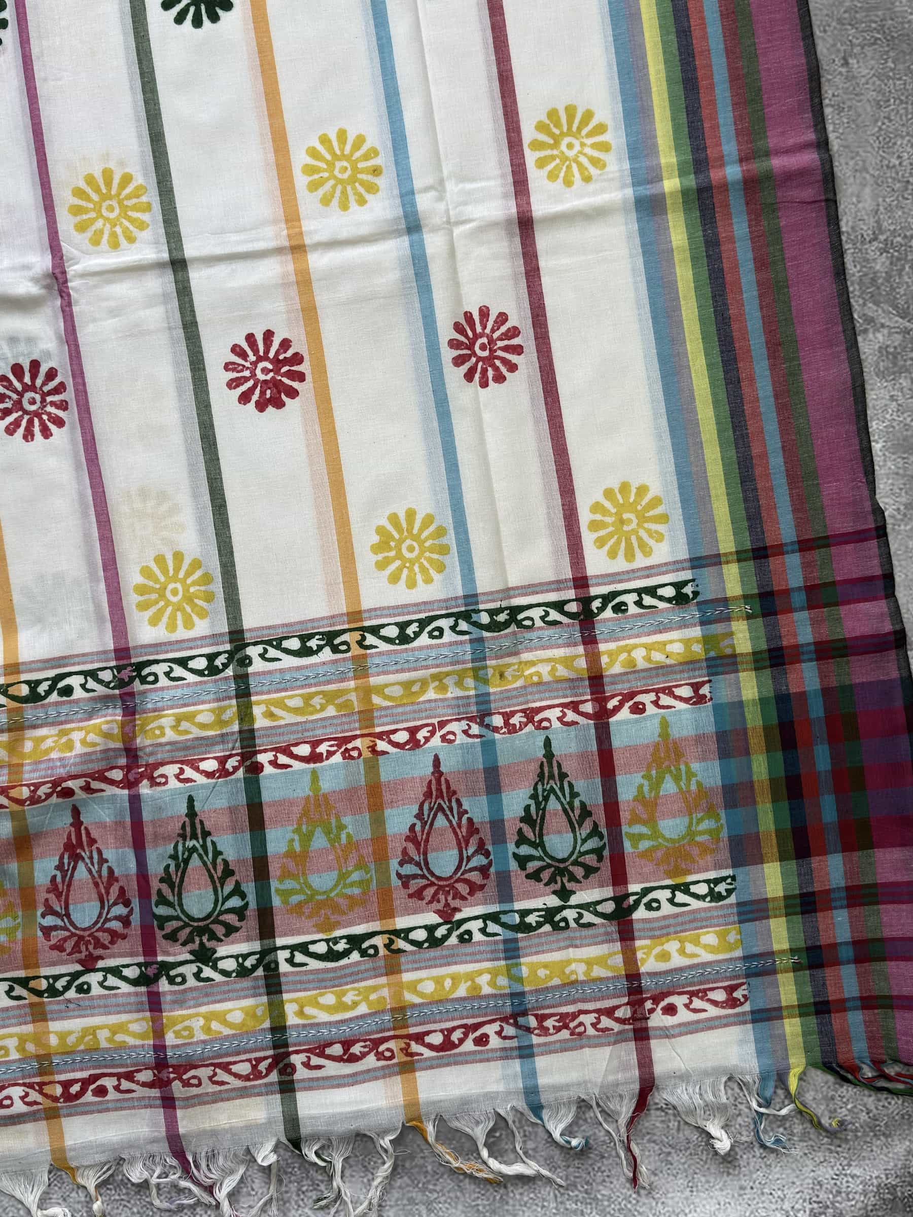 Handloom Dhonekhali Block Print Cotton Saree