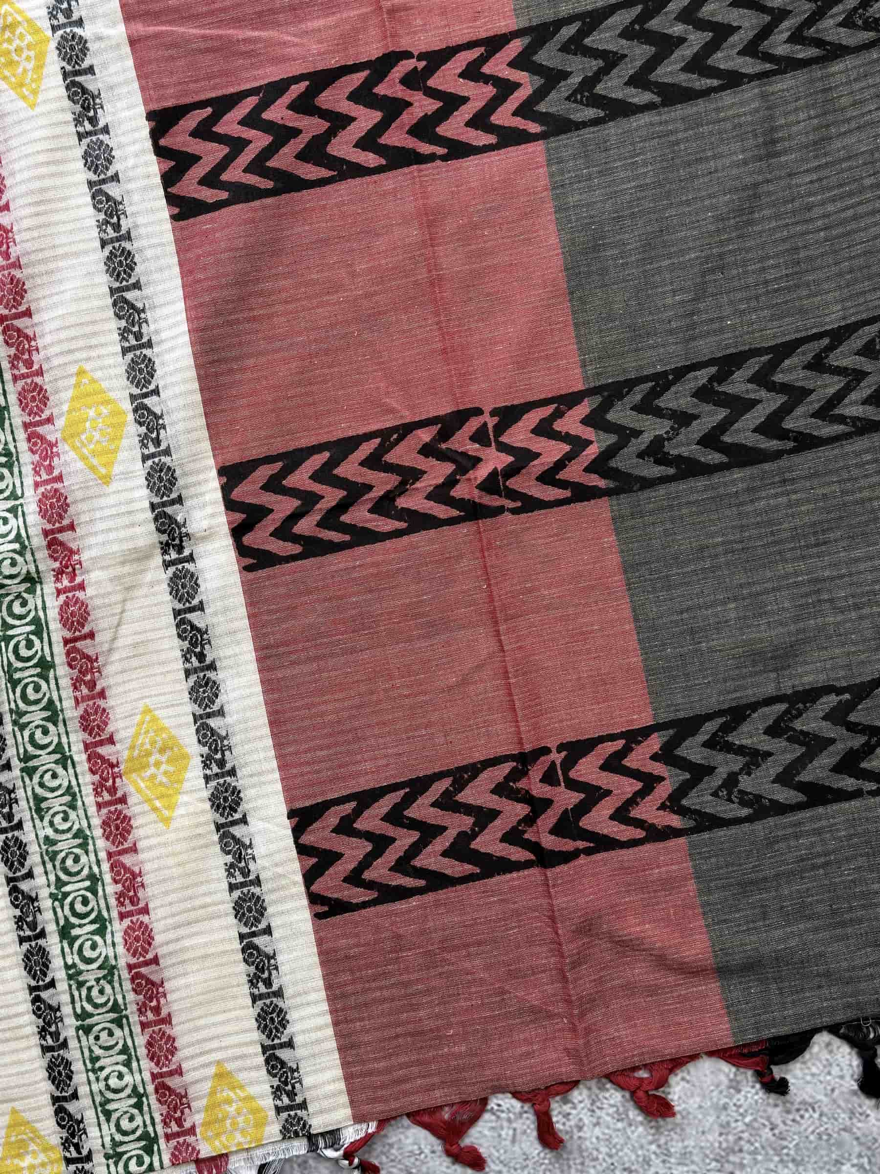 Handloom Dhonekhali Block Print Cotton Saree