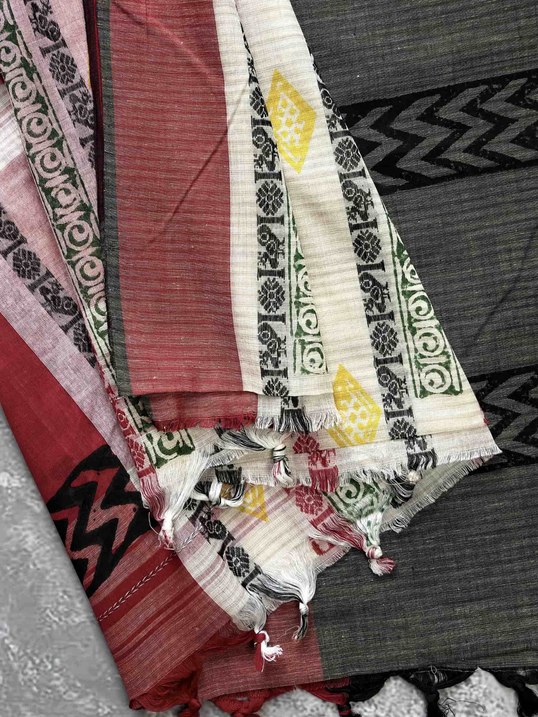 Handloom Dhonekhali Block Print Cotton Saree