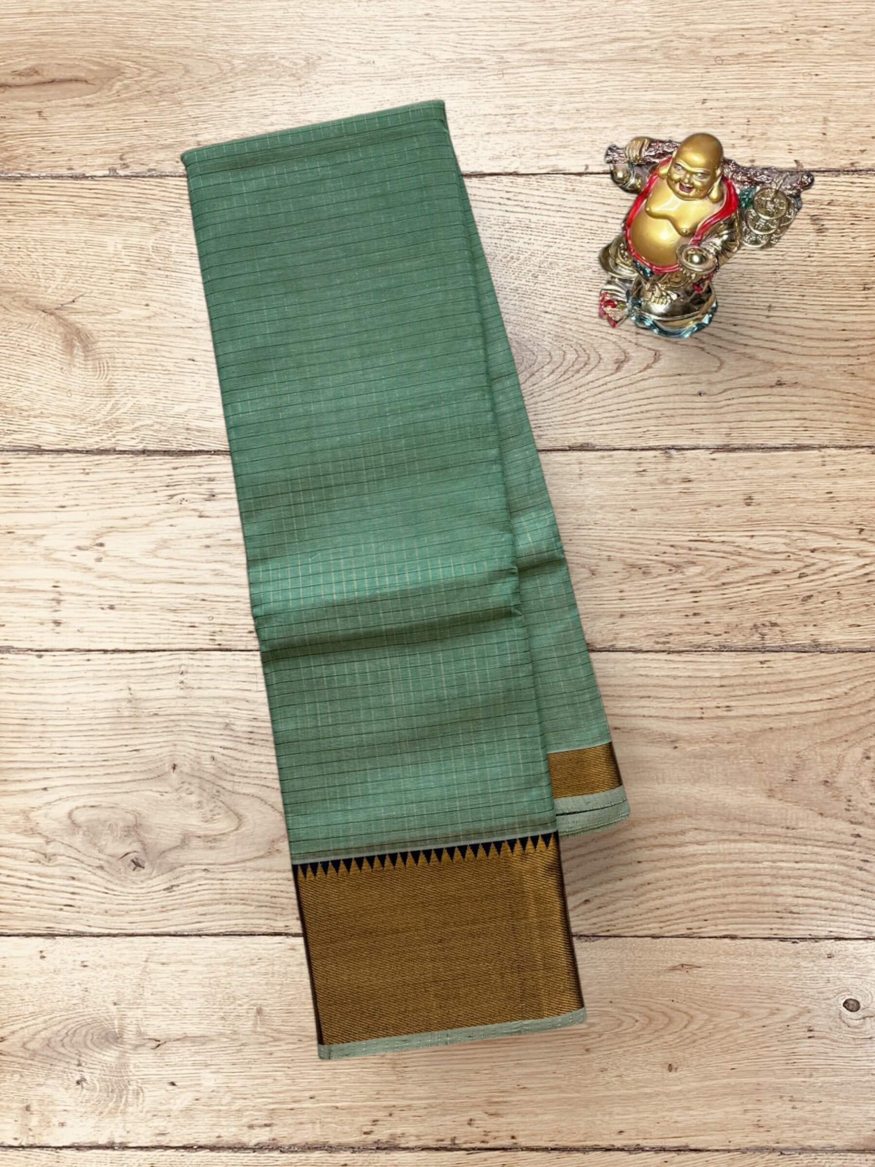 Handloom Mangalagiri Silk Cotton Saree in Olive Green