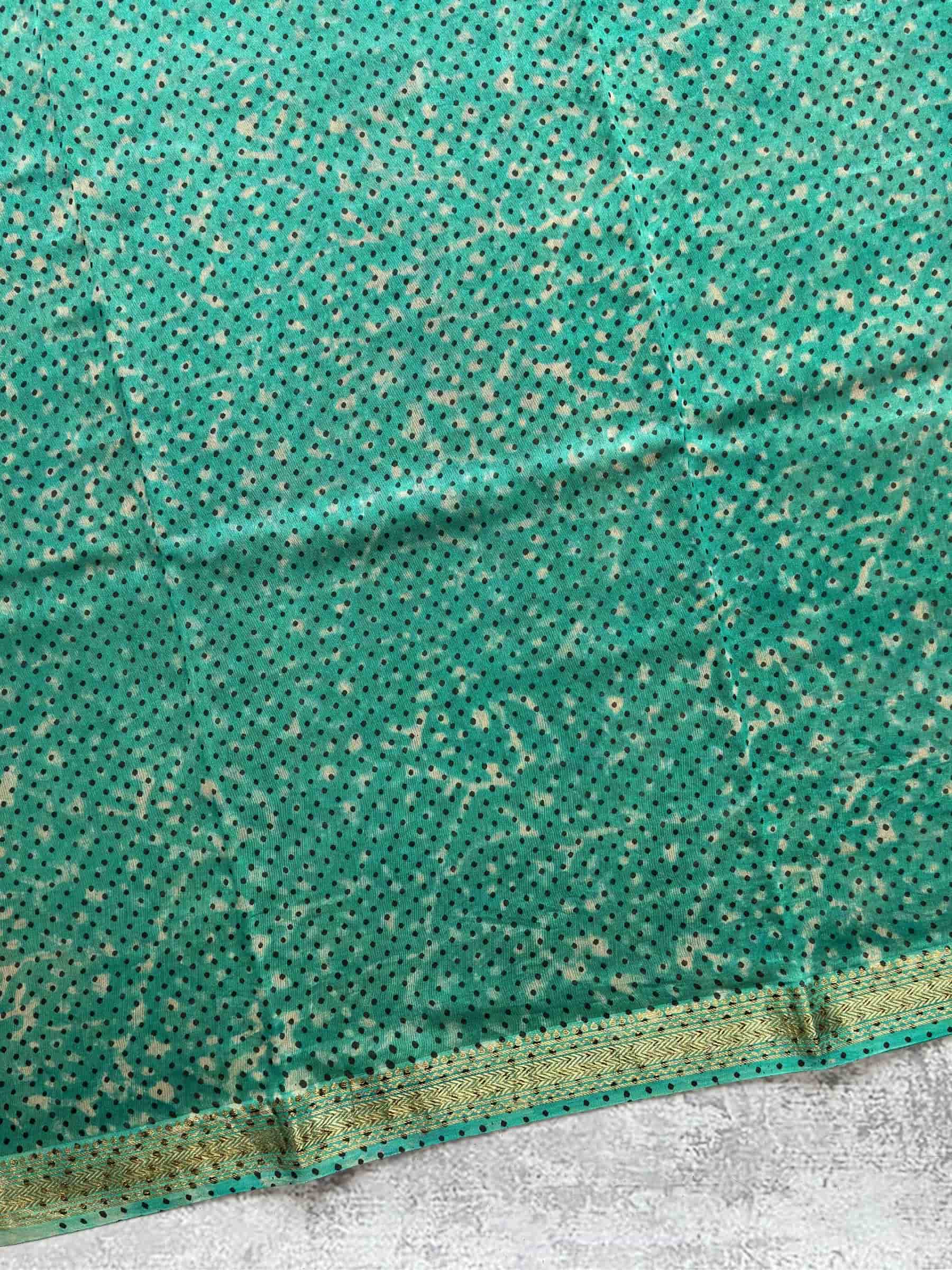 Hand Block Printed Maheshwari Silk Cotton Saree in Black & Teal