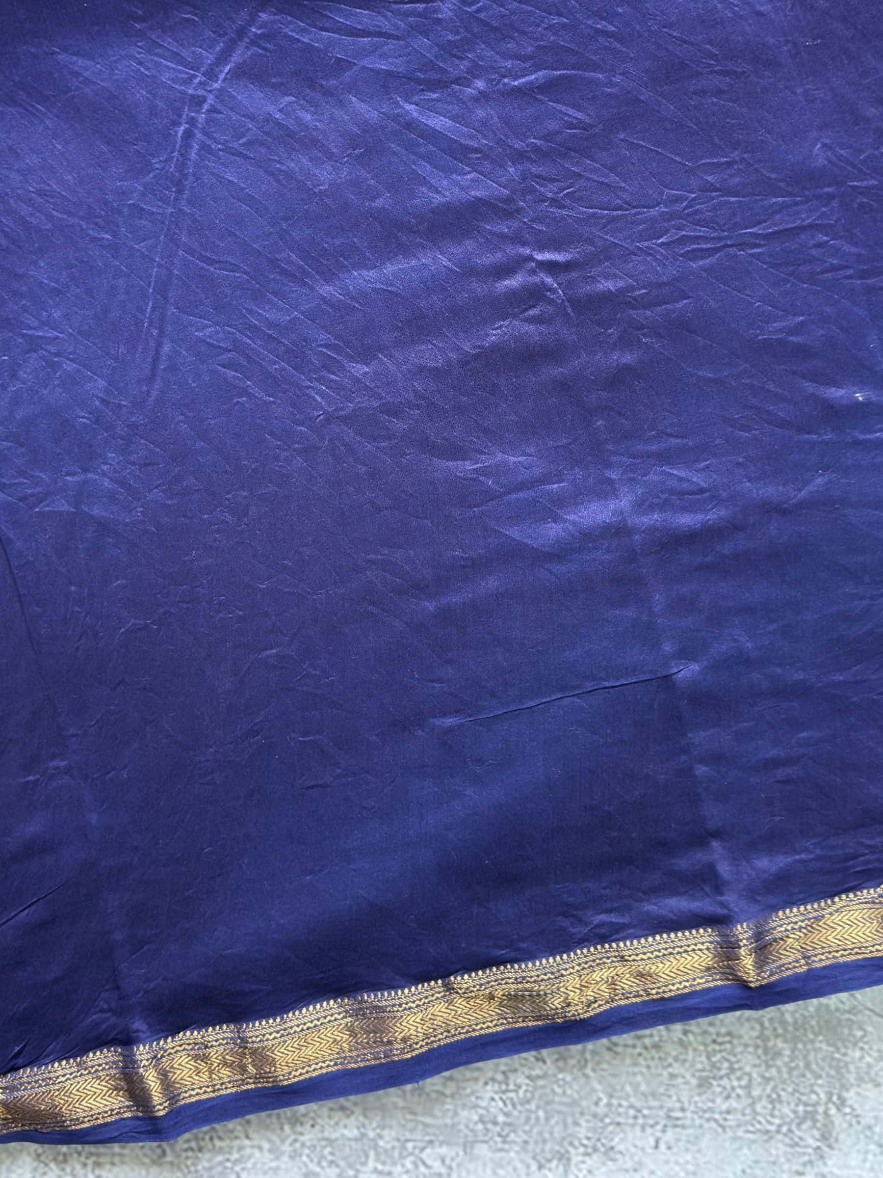 Hand Block Printed Maheshwari Silk Cotton Saree in Indigo Blue