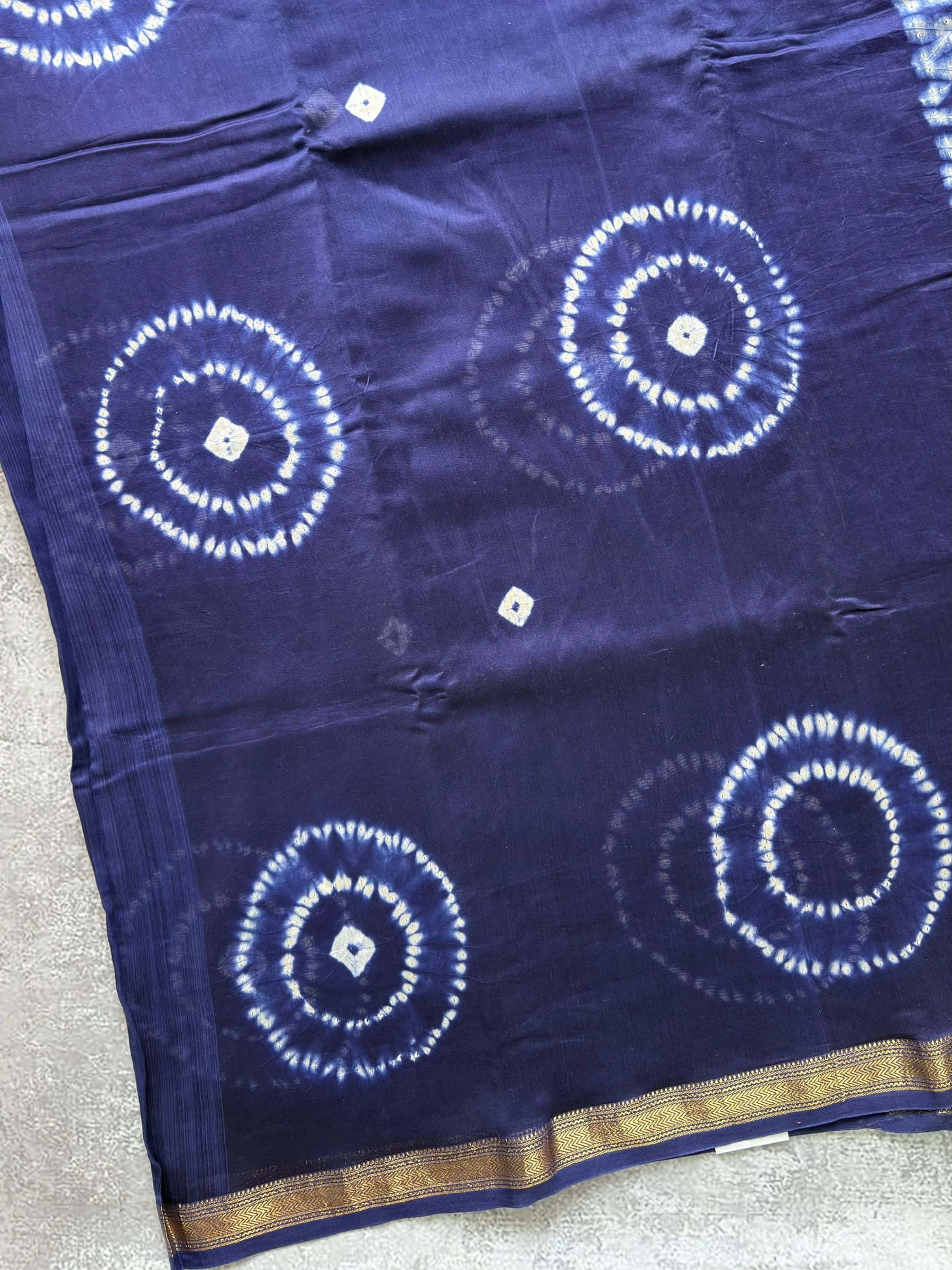 Hand Block Printed Maheshwari Silk Cotton Saree in Indigo Blue