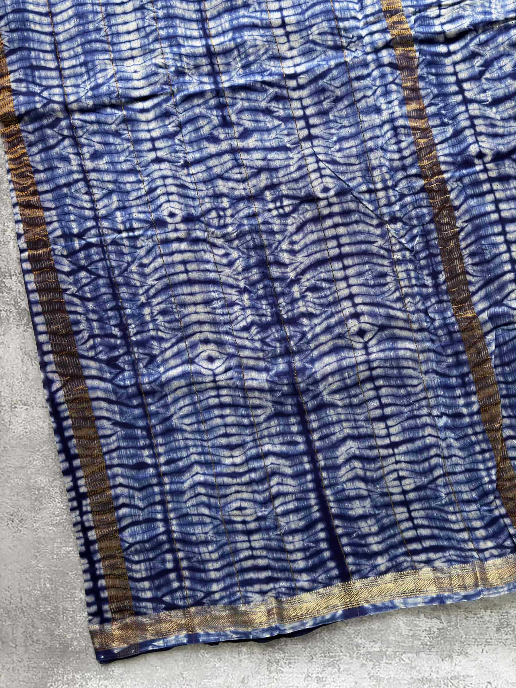 Hand Block Printed Maheshwari Silk Cotton Saree in Indigo Blue