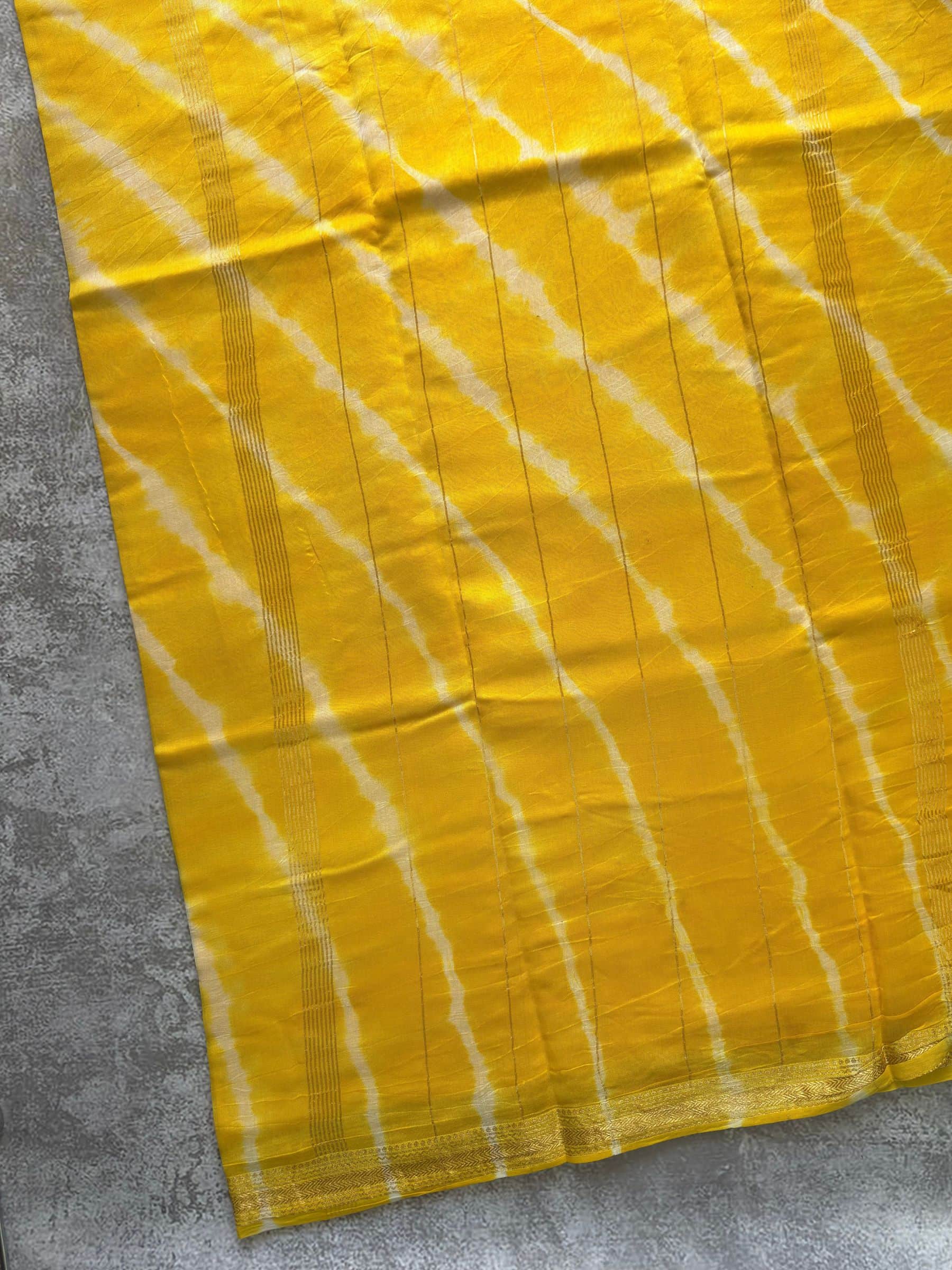 Hand Block Printed Maheshwari Cotton Silk Saree in Yellow
