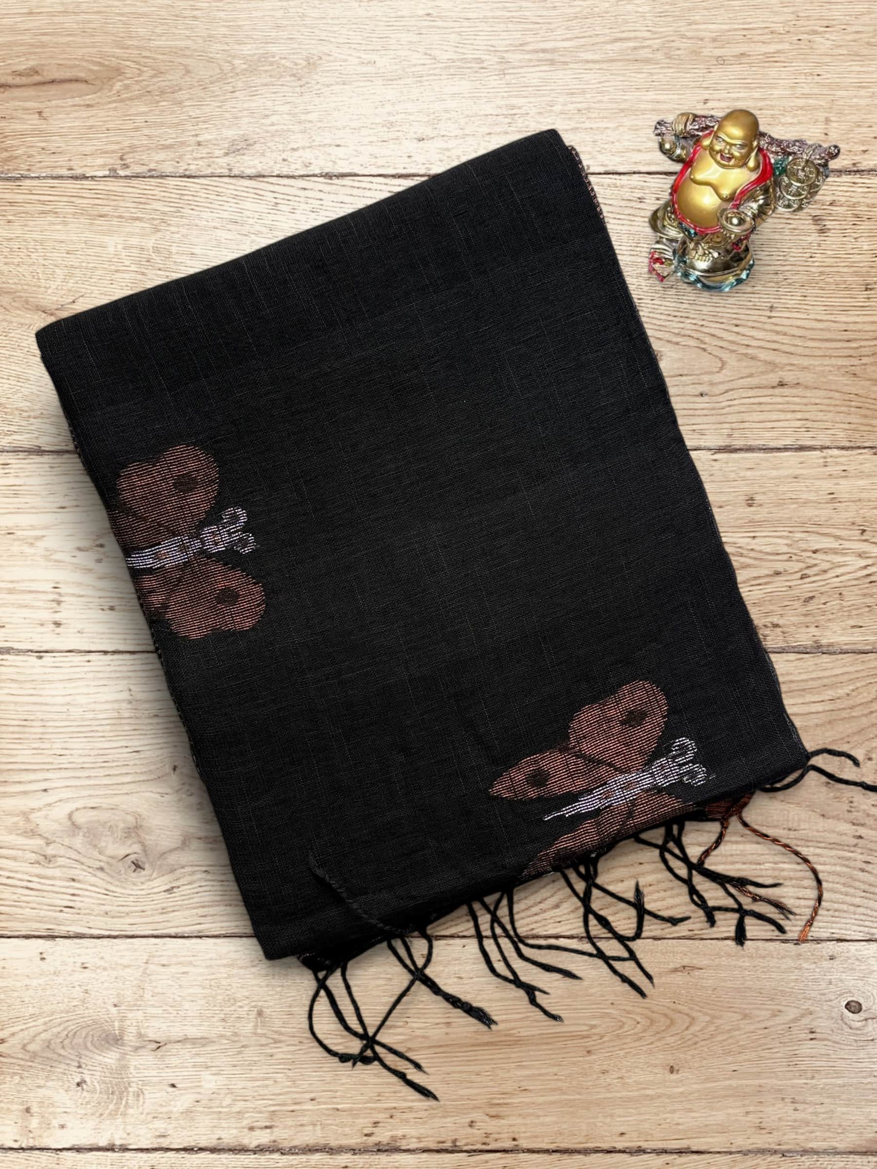 Handloom Linen Saree in Black