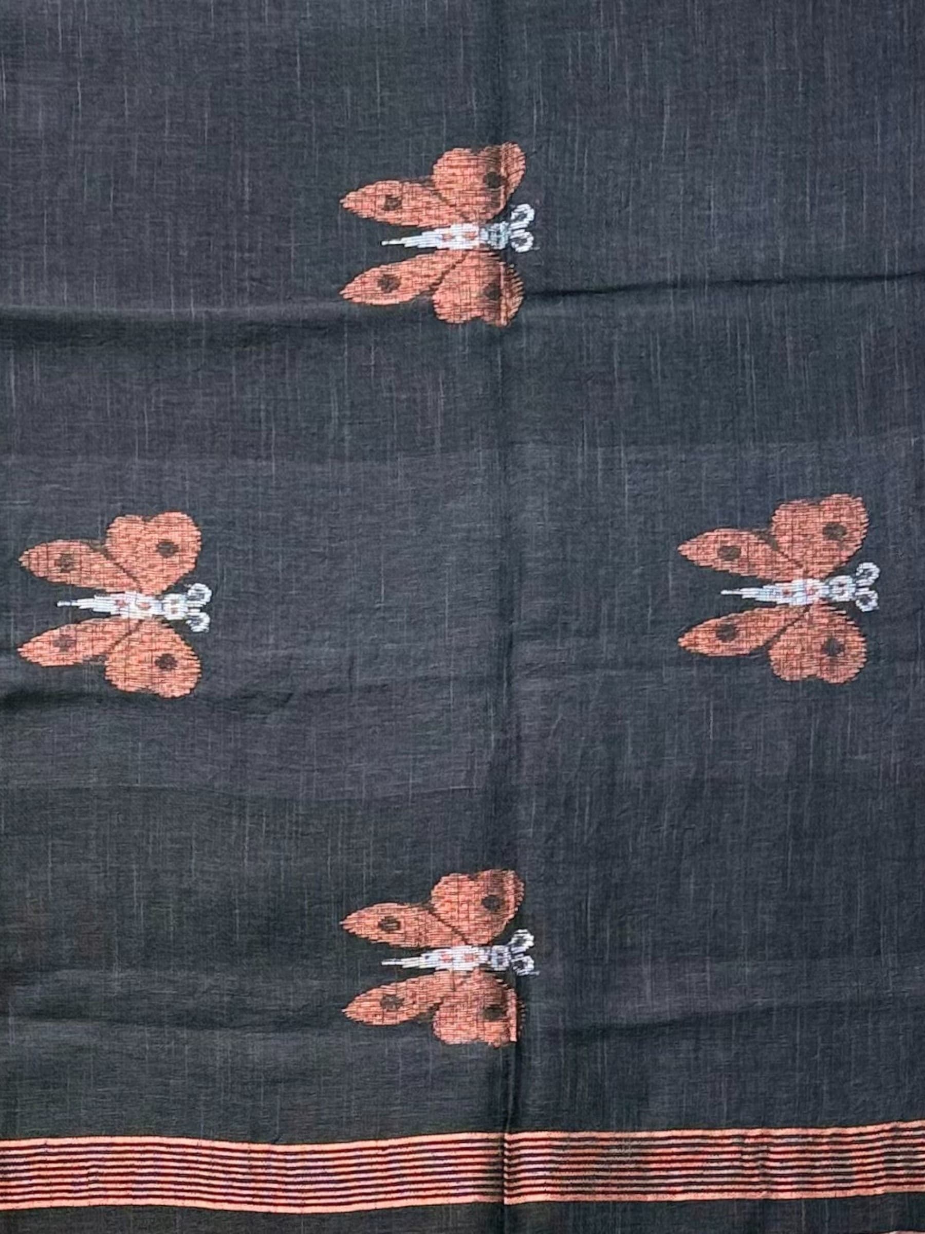 Handloom Linen Saree in Black