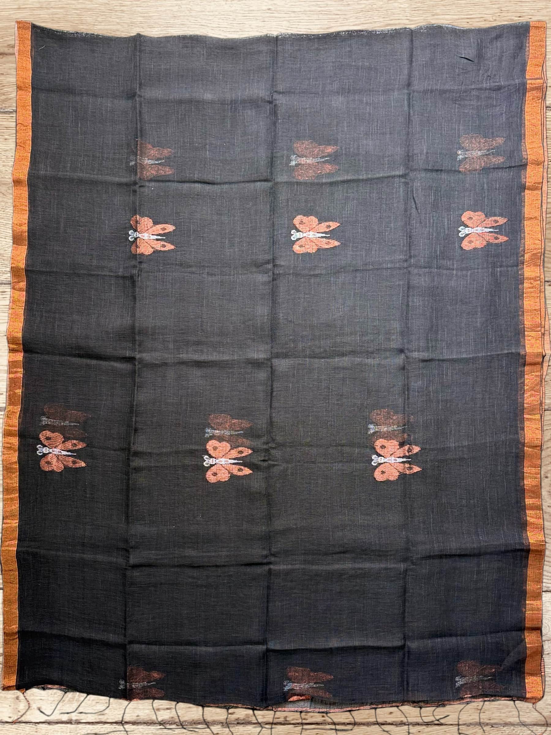Handloom Linen Saree in Black