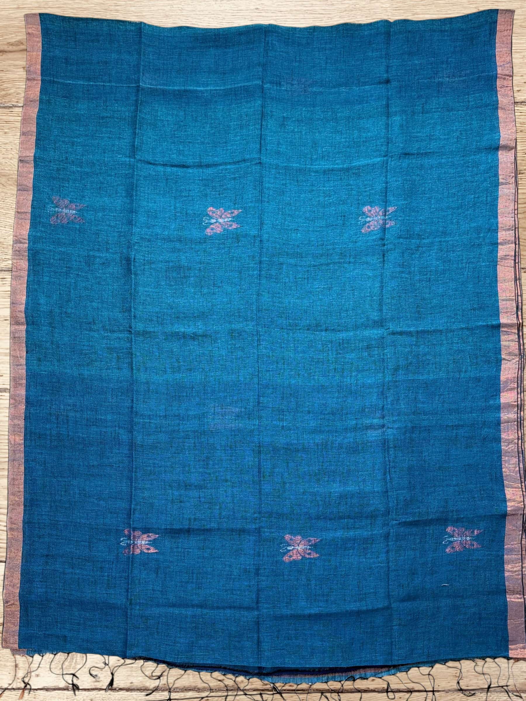 Handloom Linen Saree in Blue