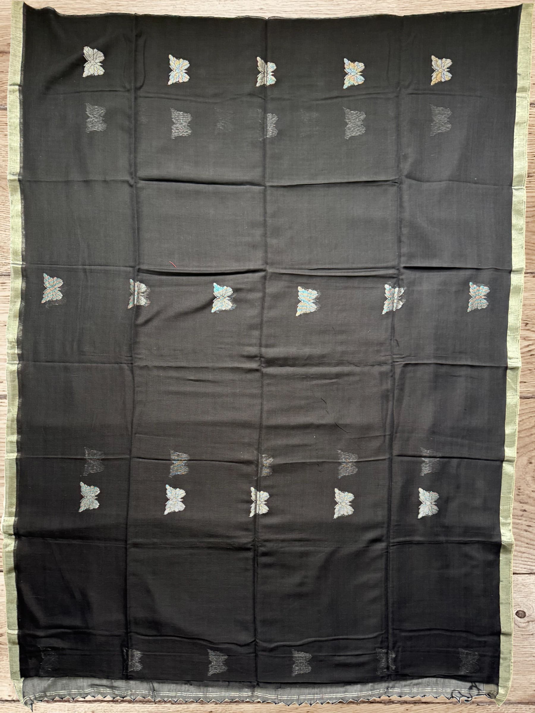 Handloom Mercerized Cotton Jamdani Saree in Black