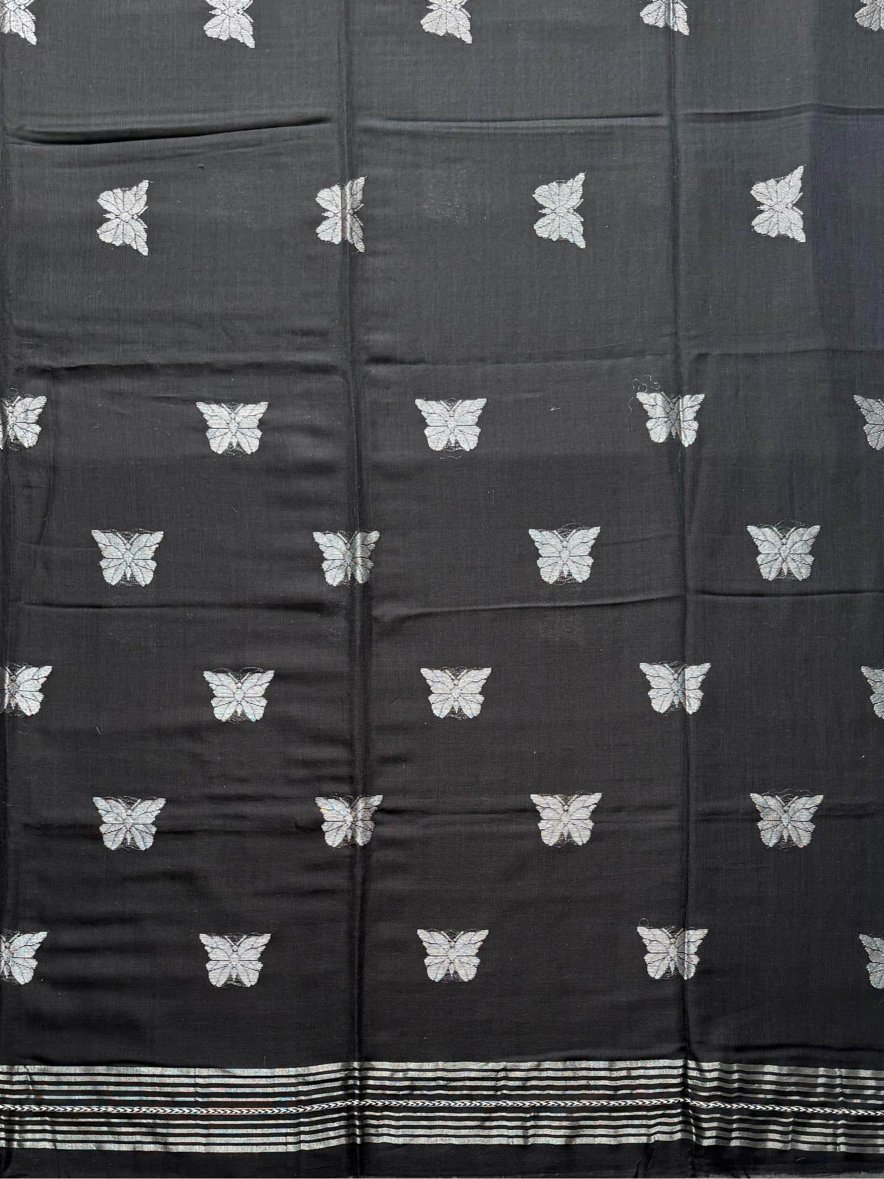 Handloom Mercerized Cotton Jamdani Saree in Black
