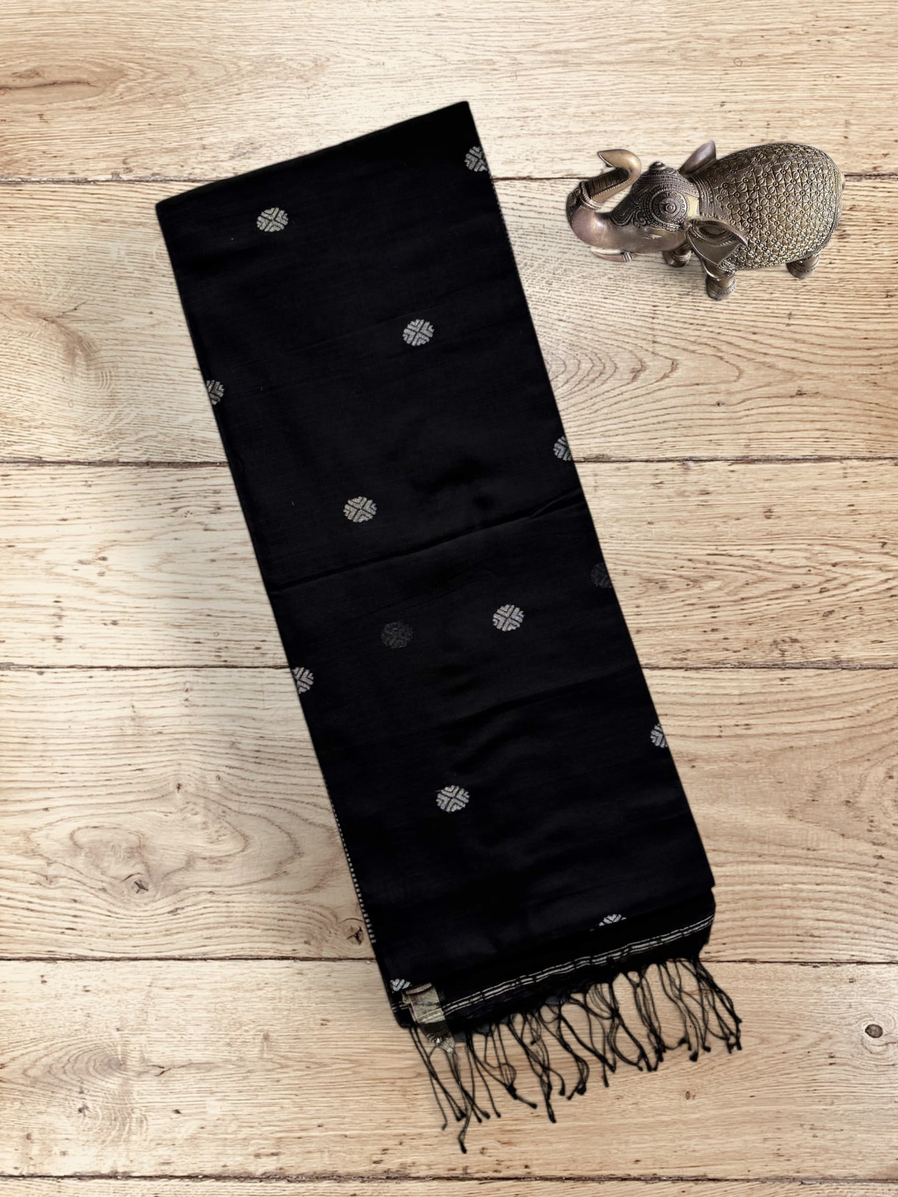 Handloom Mercerized Cotton Saree in Black