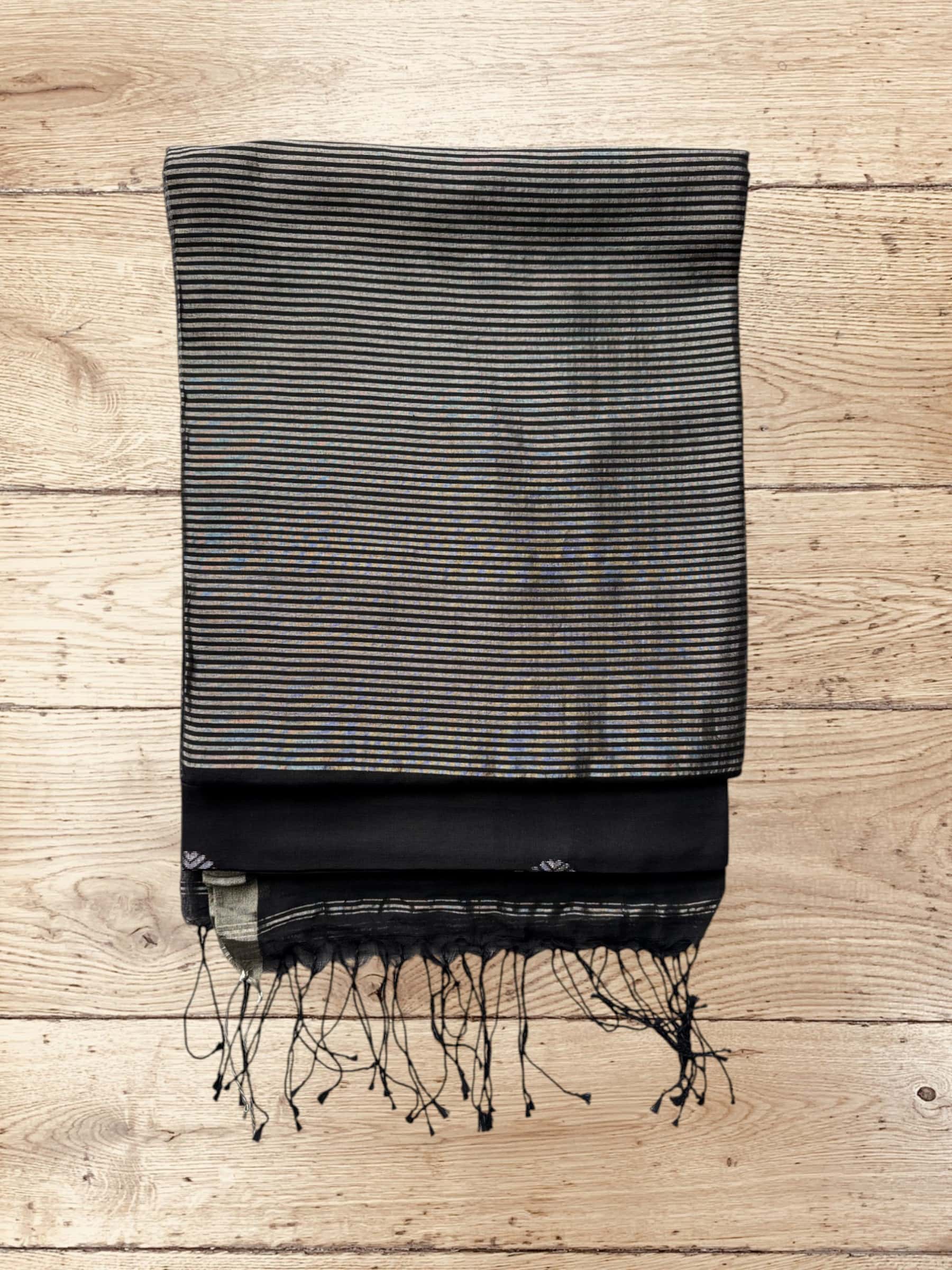 Handloom Mercerized Cotton Saree in Black