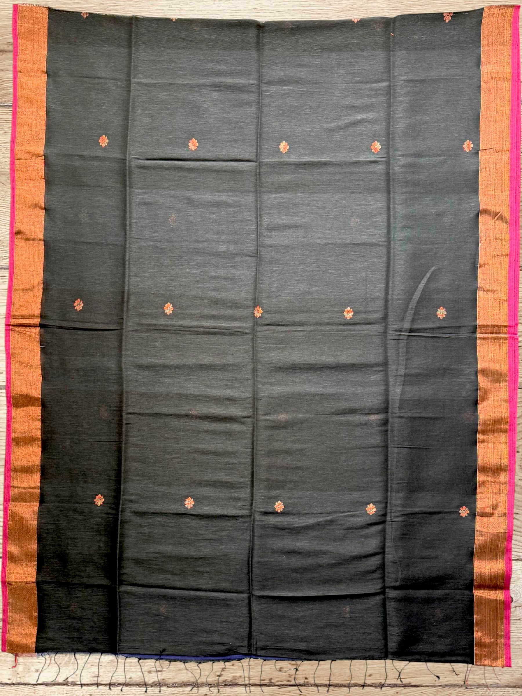 Handloom Organic Linen Banarasi Saree in Black