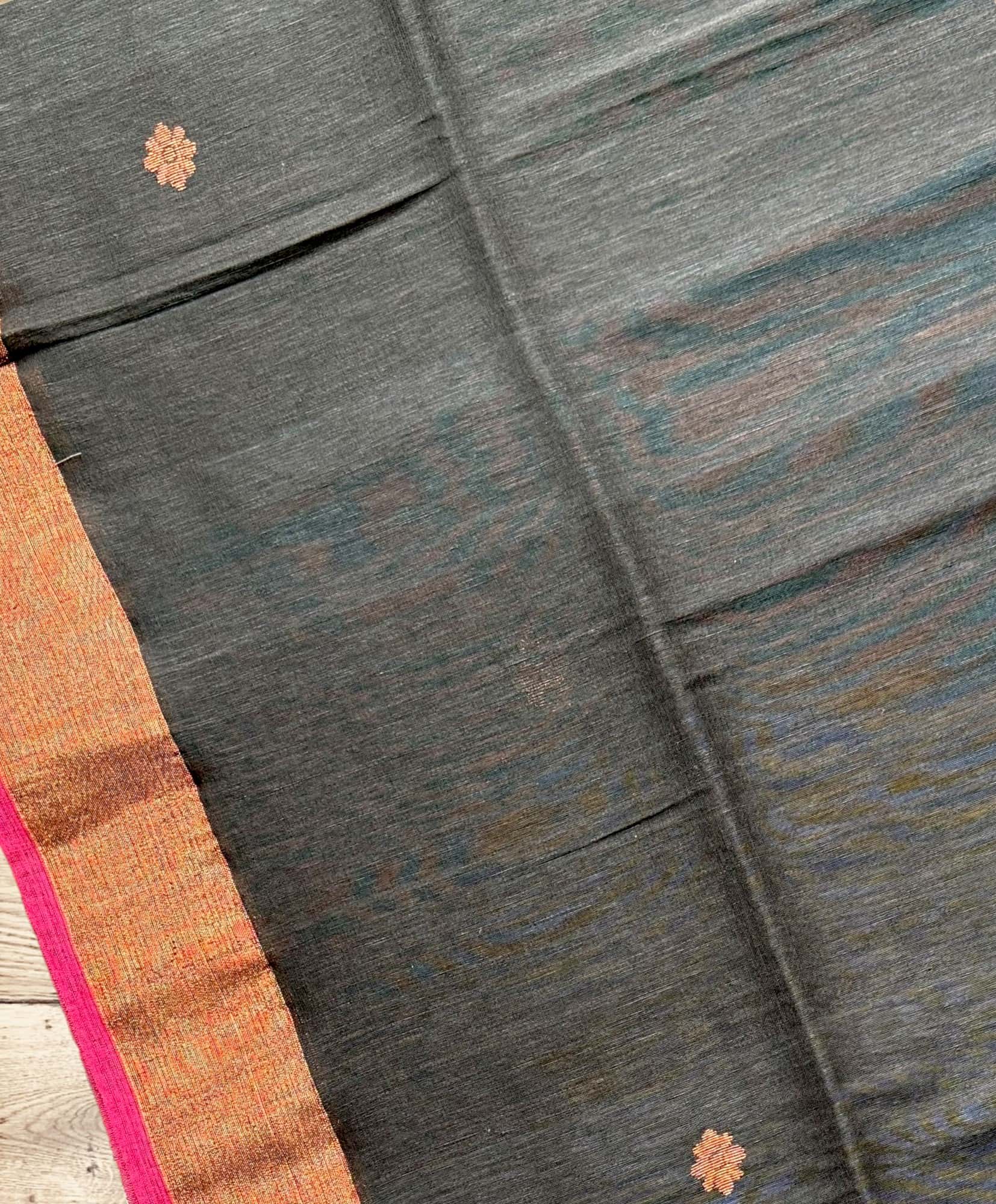 Handloom Organic Linen Banarasi Saree in Black