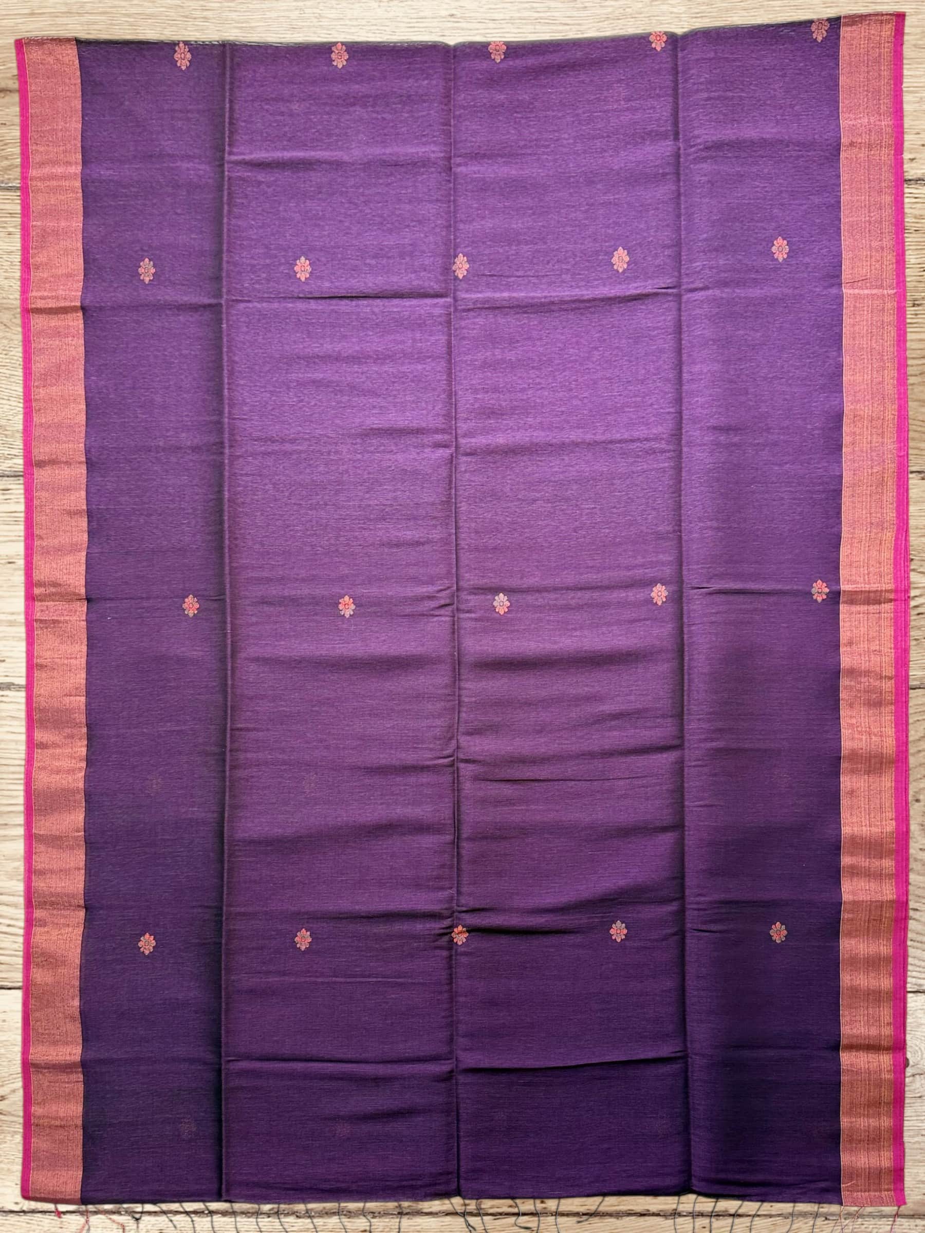 Handloom Organic Linen Banarasi Saree in Purple