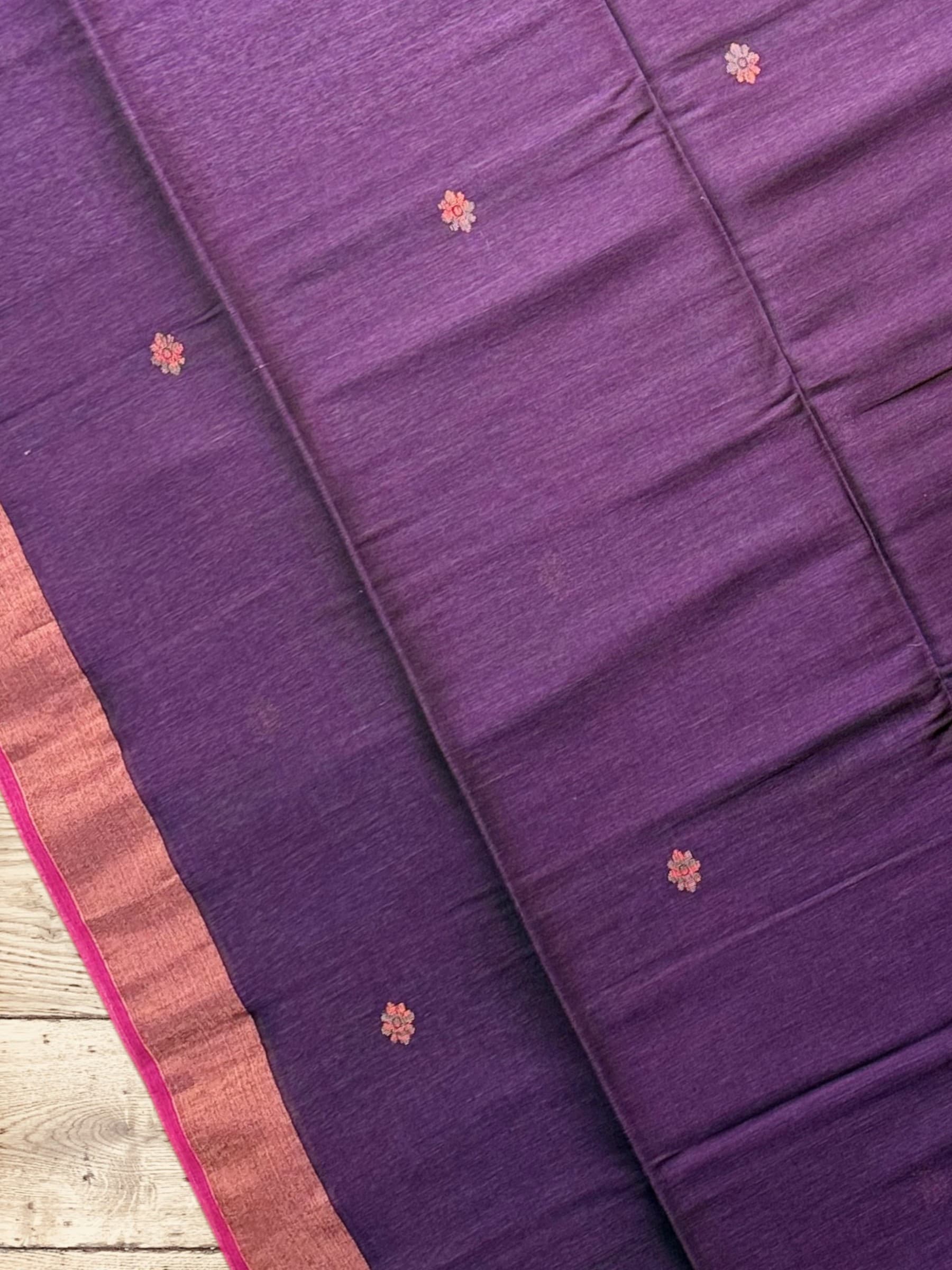 Handloom Organic Linen Banarasi Saree in Purple