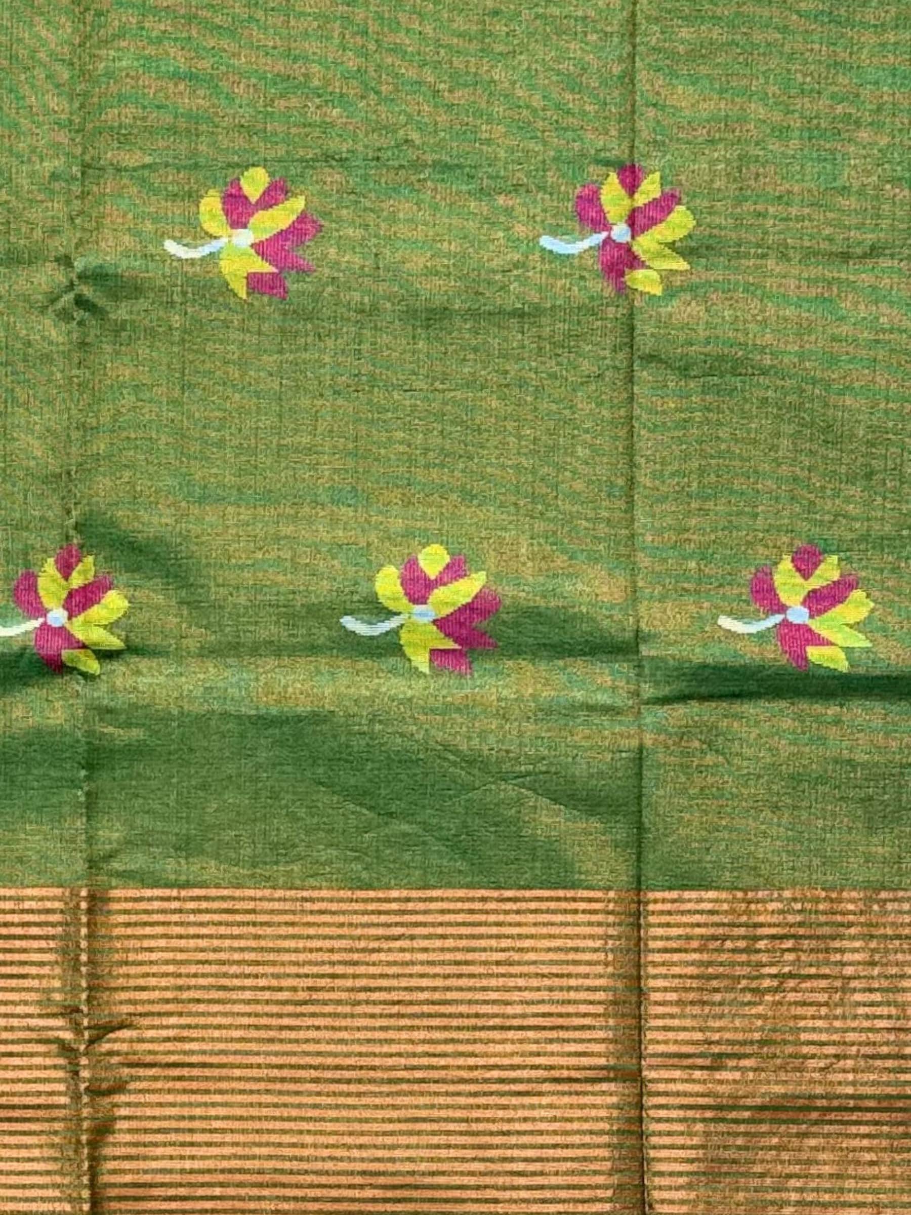 Handloom Tissue Linen Saree in Green