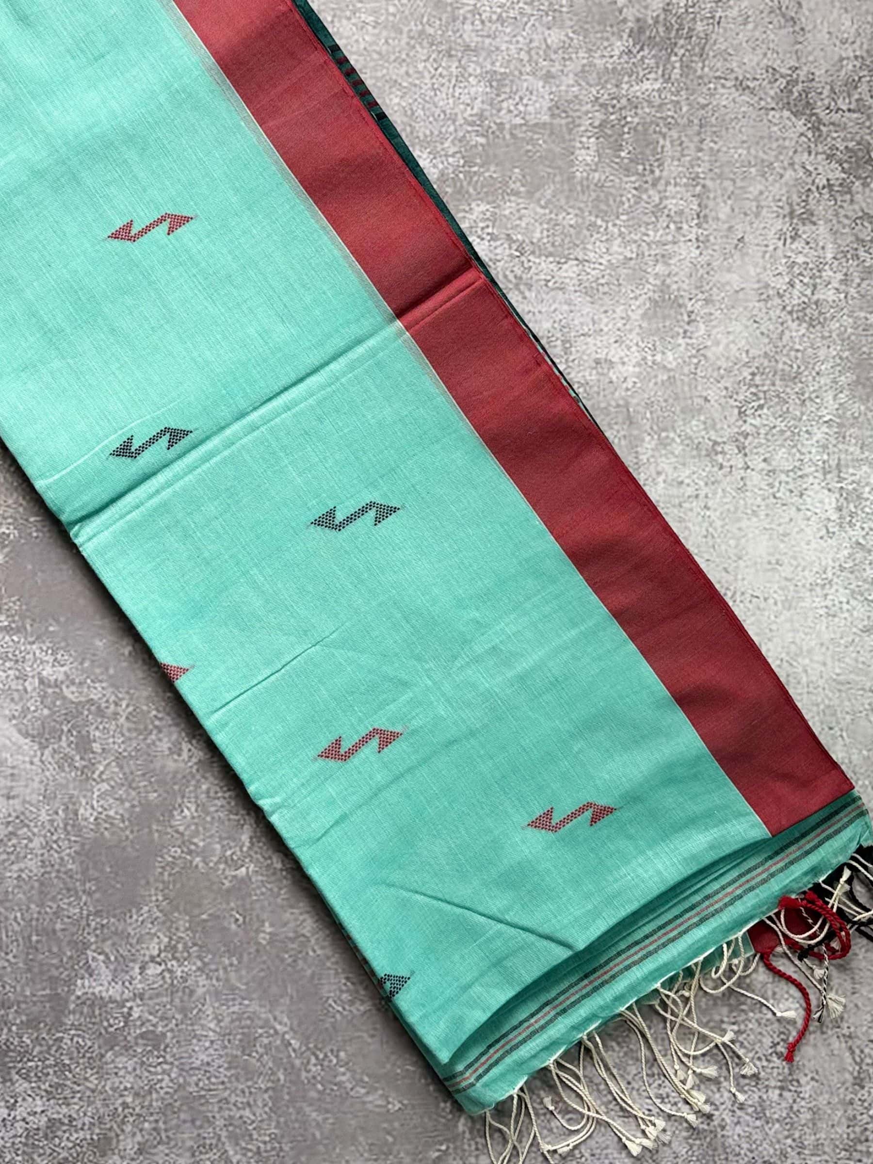 Handloom Bengal cotton Jamdani saree in mint green
