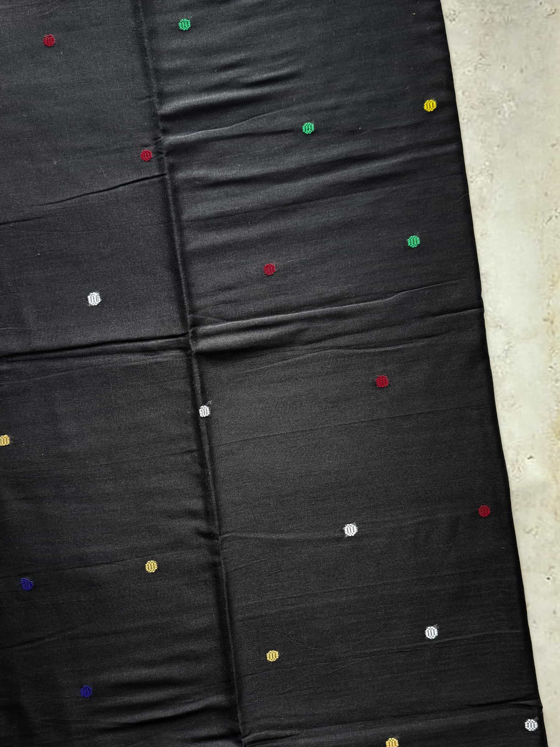 Handloom Bengal Cotton Saree – Black With Multicolor Butti