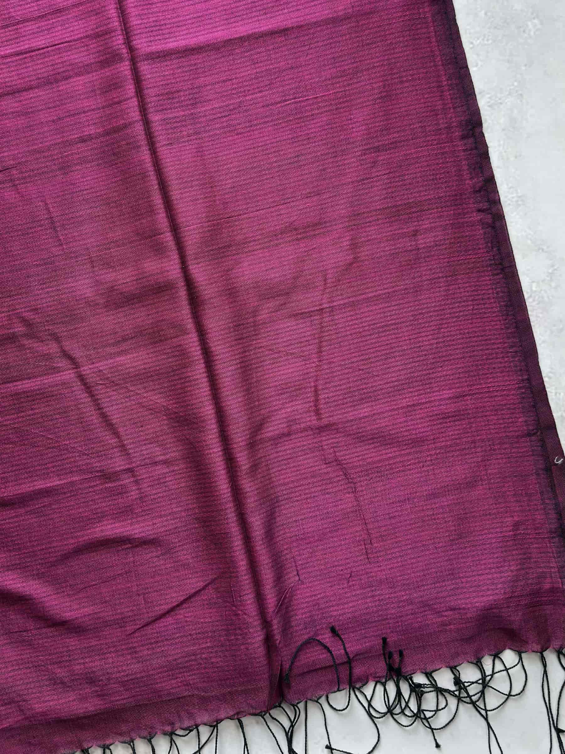 Handloom Bengal Cotton Saree – Deep Wine With Multicolor Butti