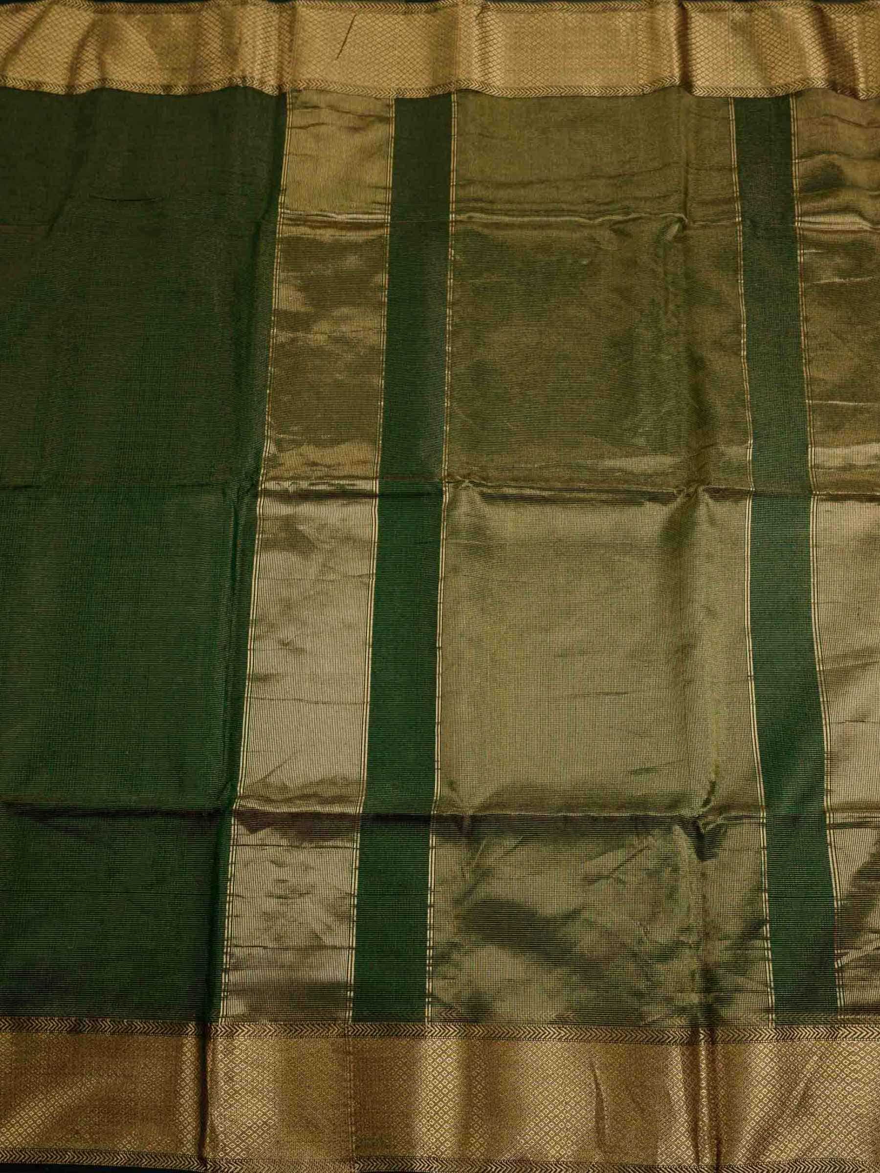 Handloom Maheshwari Silk Cotton Saree in Dark Green with Zari Checks