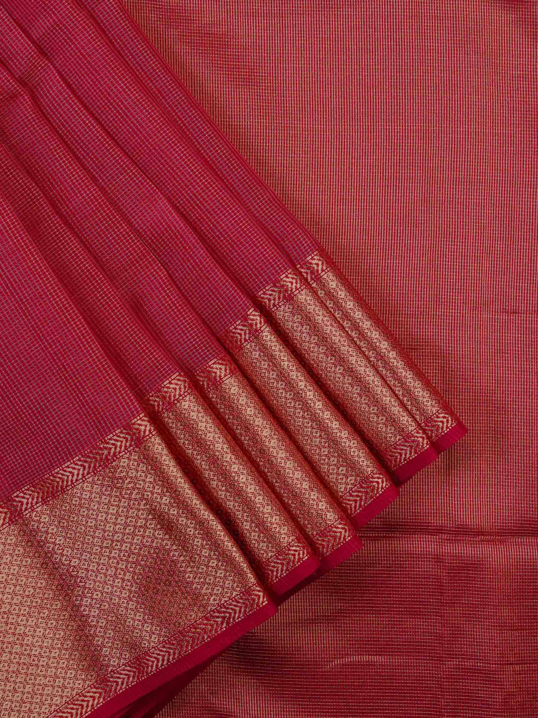 Handloom Maheshwari Silk Cotton Saree in Pink with Zari Checks