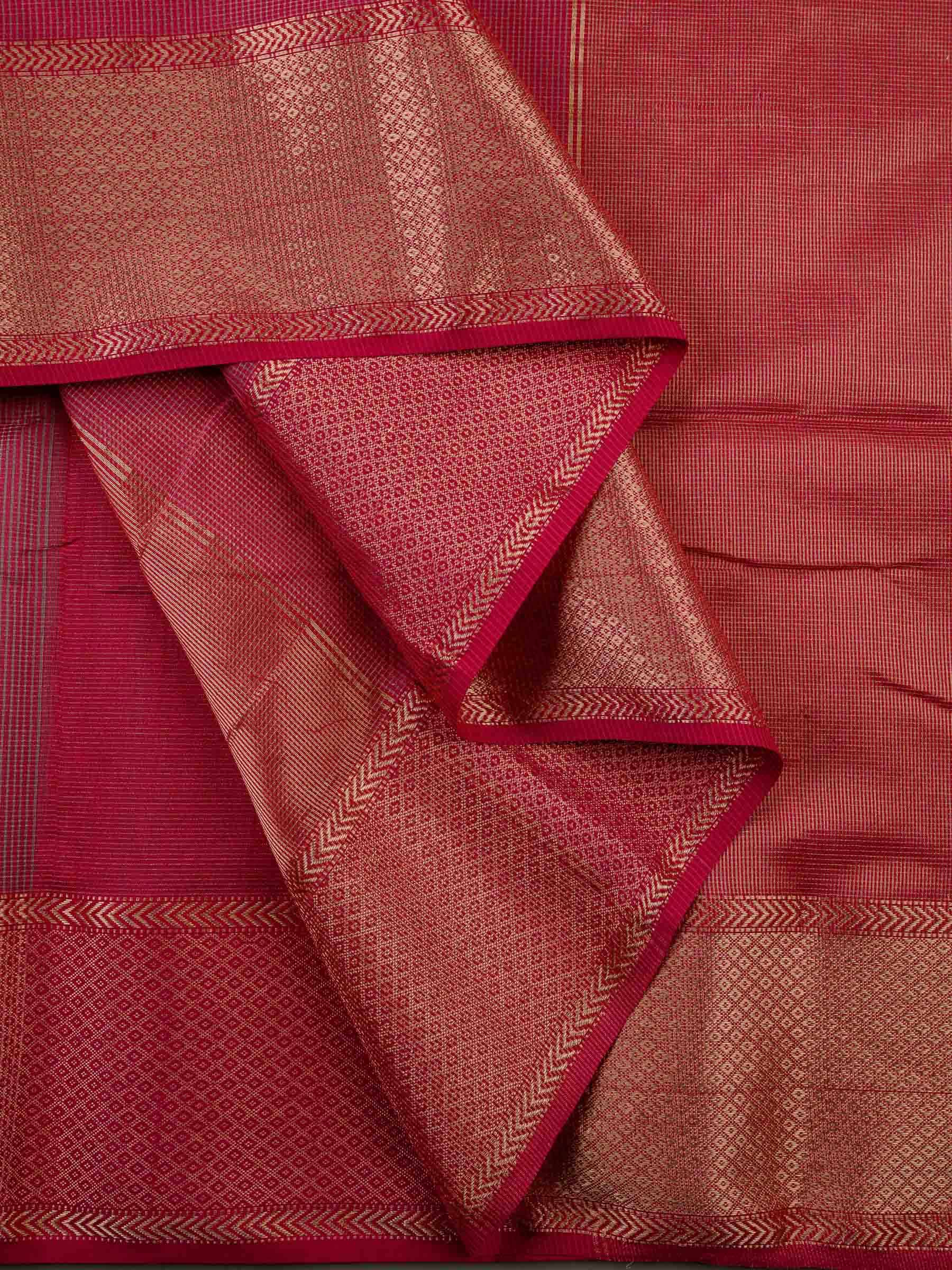 Handloom Maheshwari Silk Cotton Saree in Pink with Zari Checks