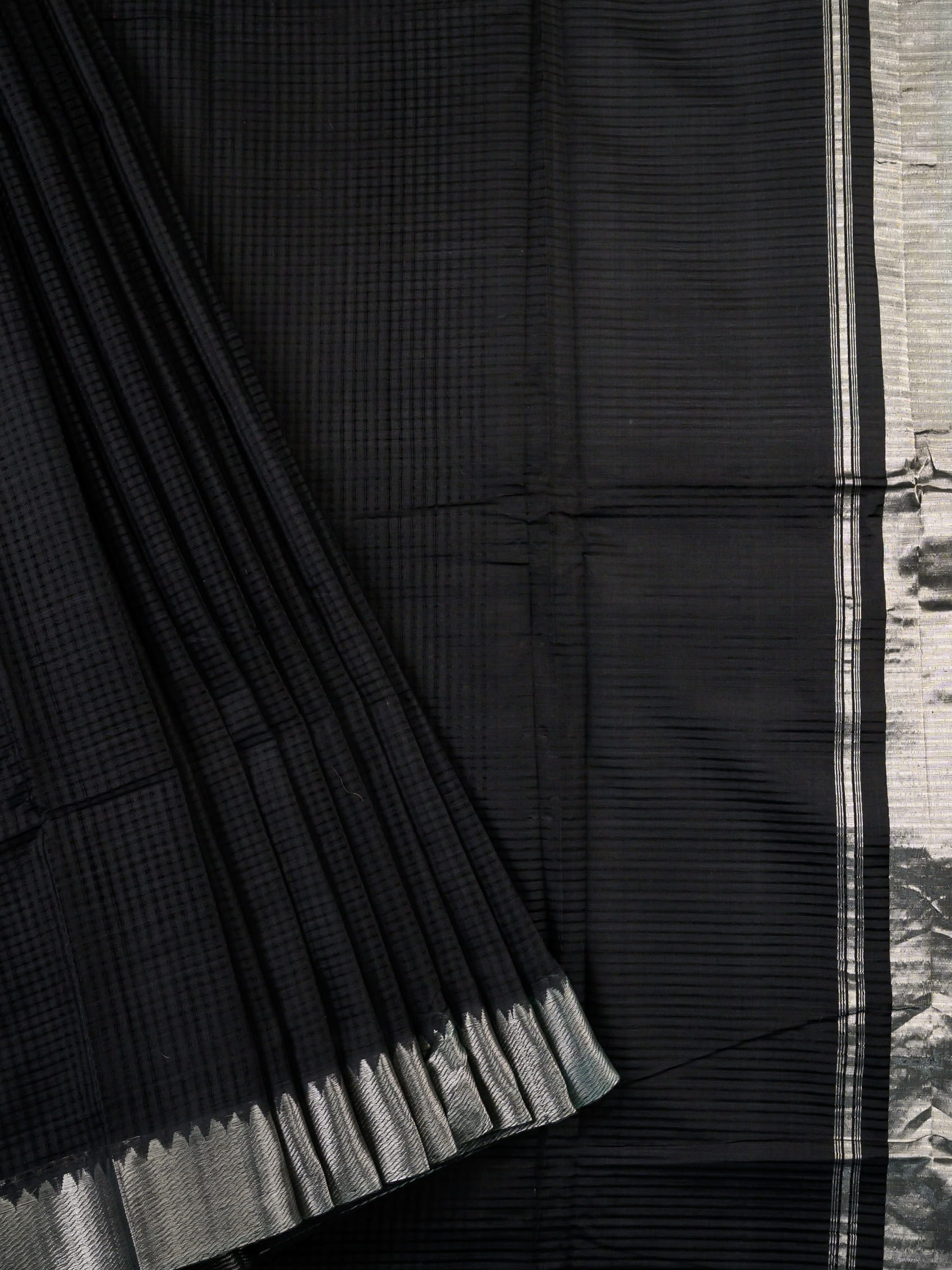 Handloom Mangalagiri Silk Cotton Saree in Black with Silver Zari Border