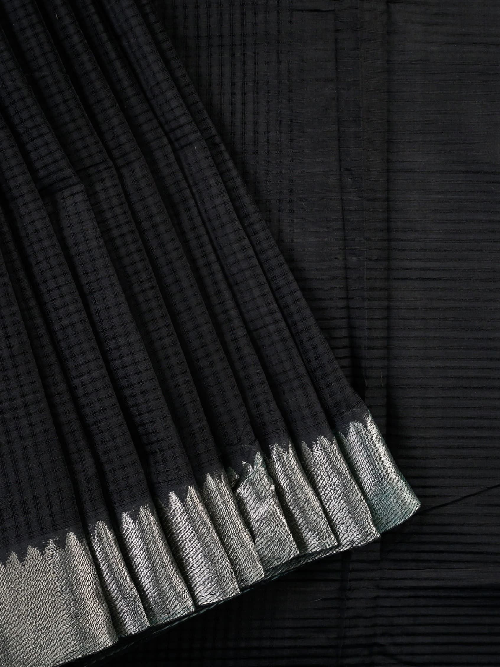 Handloom Mangalagiri Silk Cotton Saree in Black with Silver Zari Border