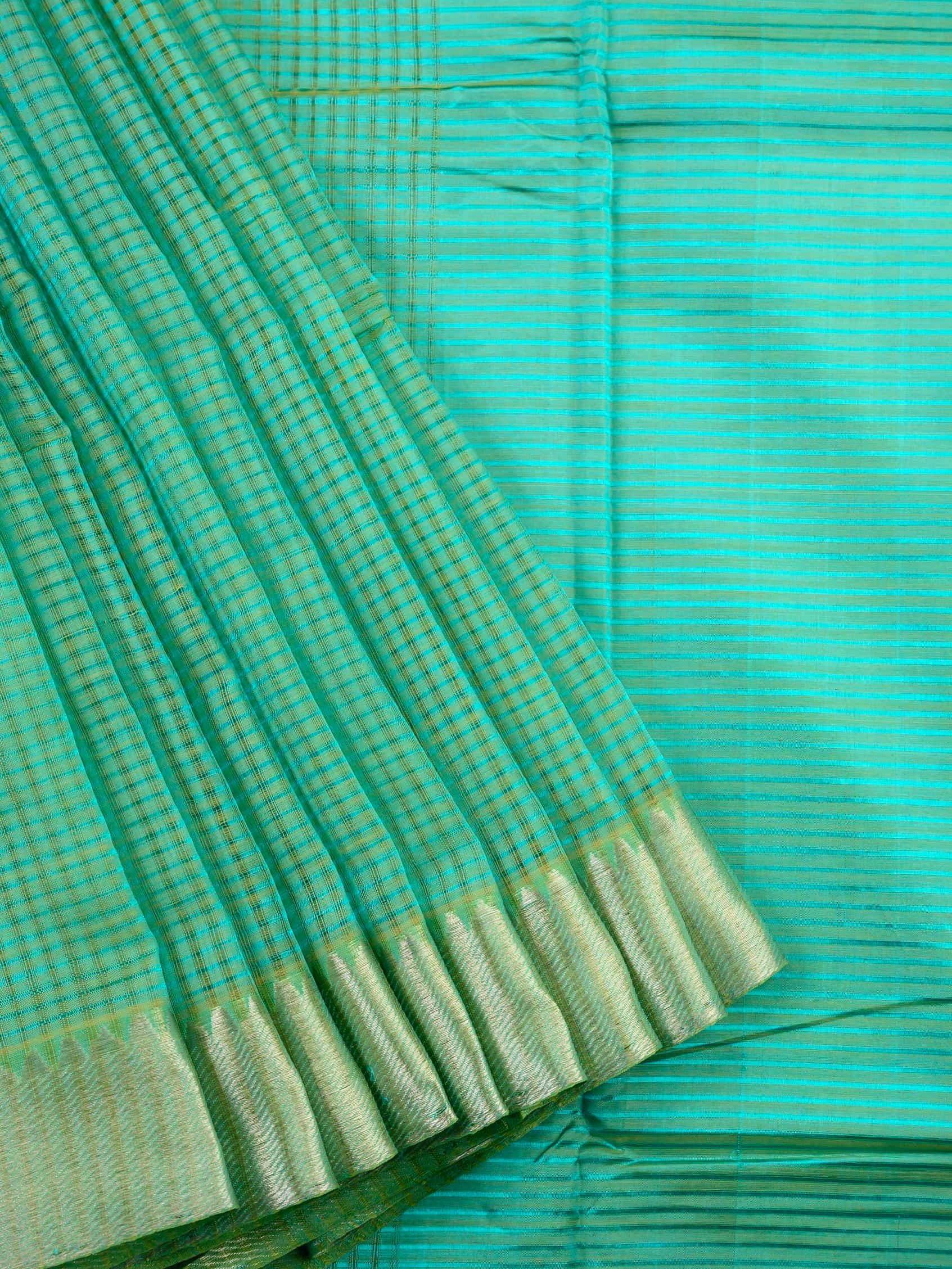 Handloom Mangalagiri Silk Cotton Saree in Aqua Green with Silver Zari Border