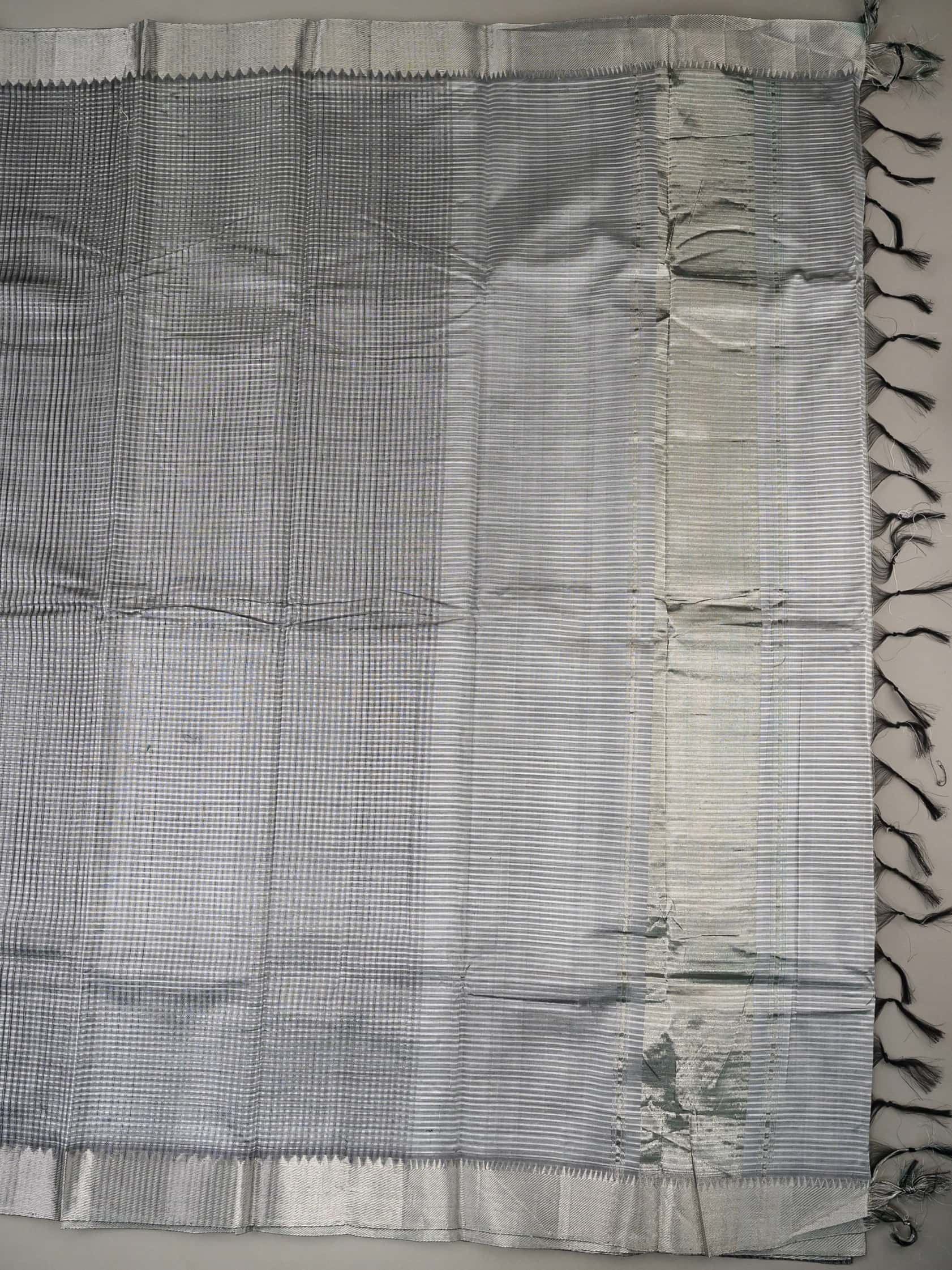 Handloom Mangalagiri Silk Cotton Saree in Grey with Silver Zari Border