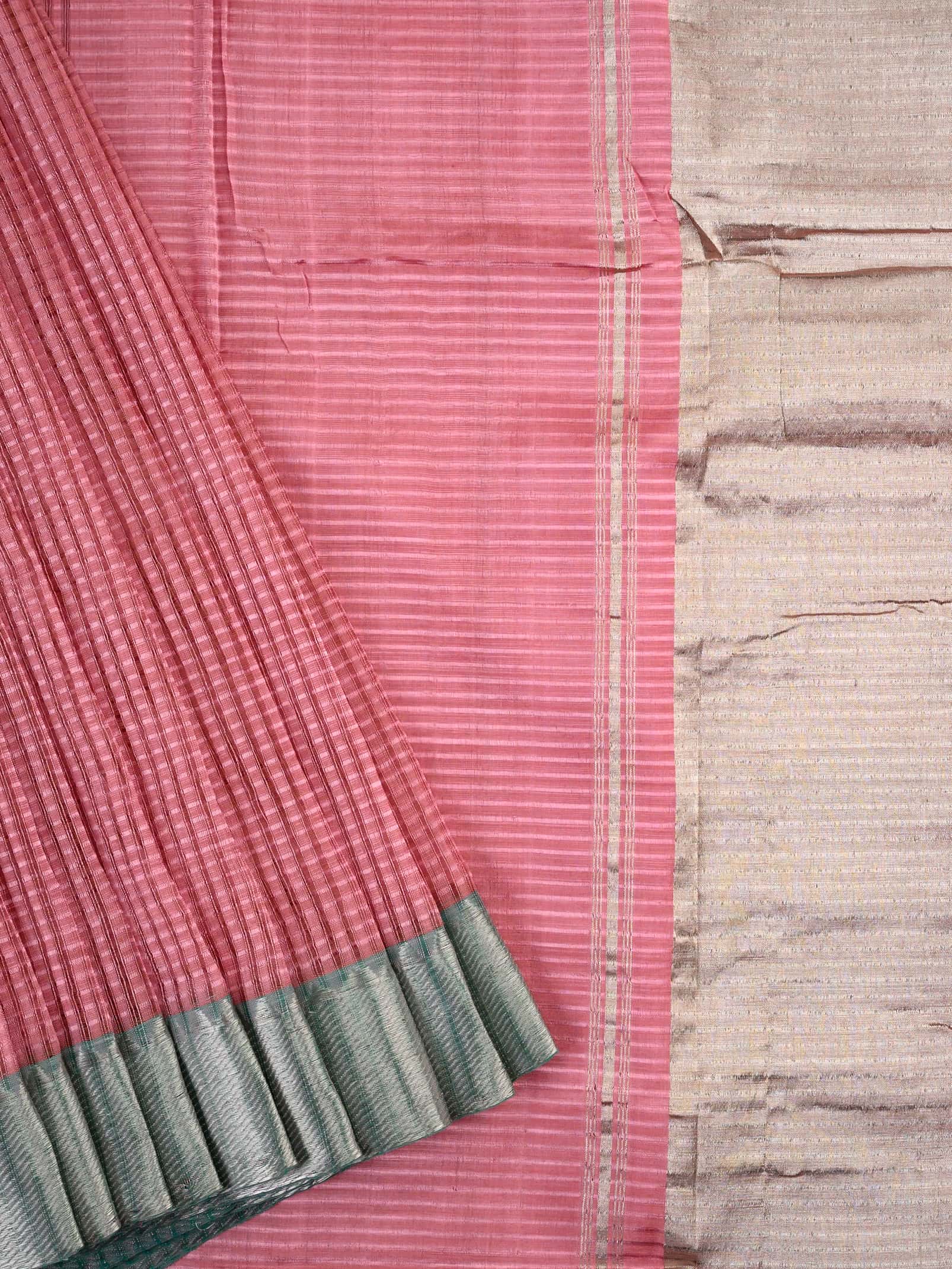Handloom Mangalagiri Silk Cotton Saree in Pink with Silver Zari Border