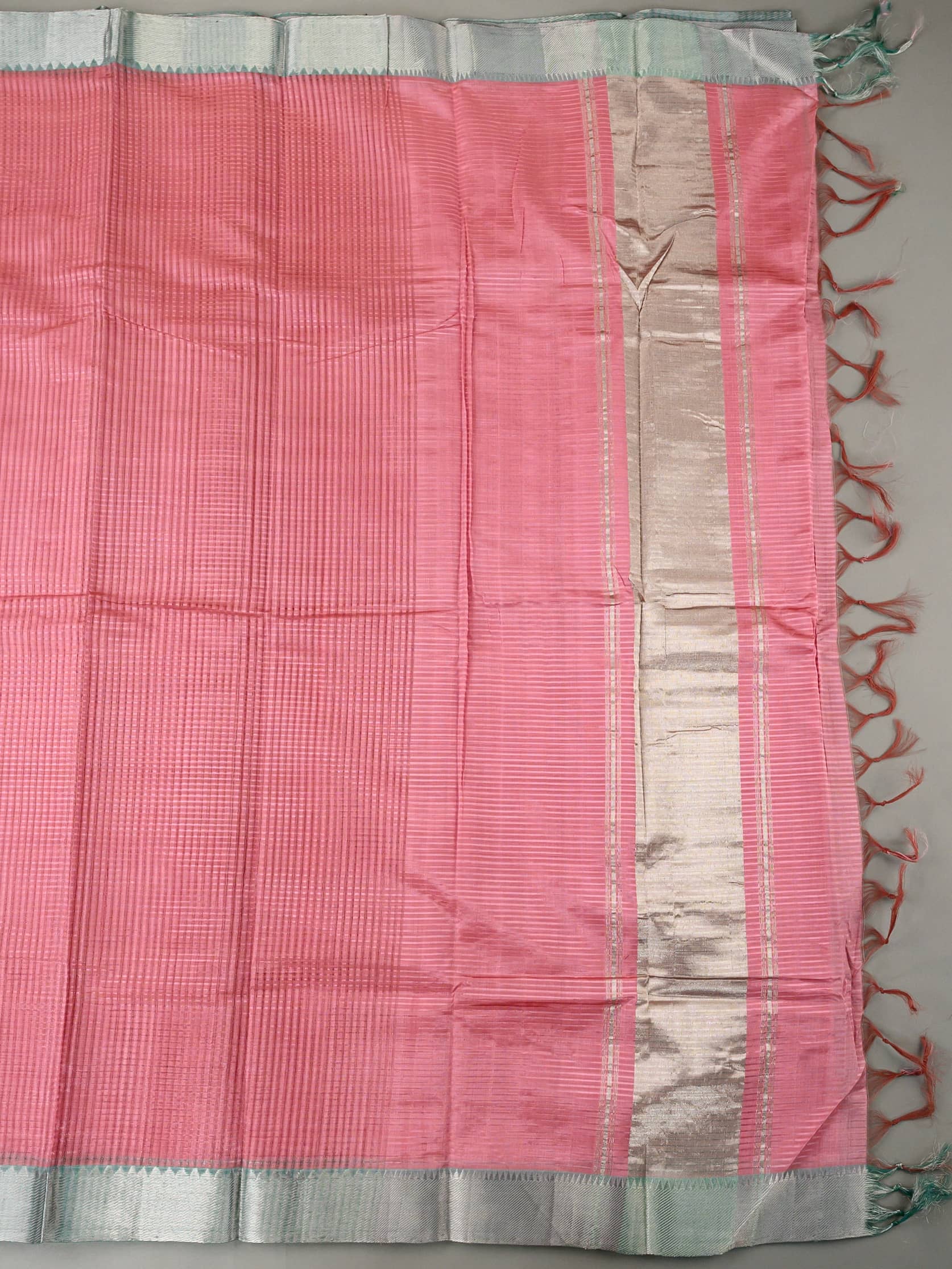 Handloom Mangalagiri Silk Cotton Saree in Pink with Silver Zari Border