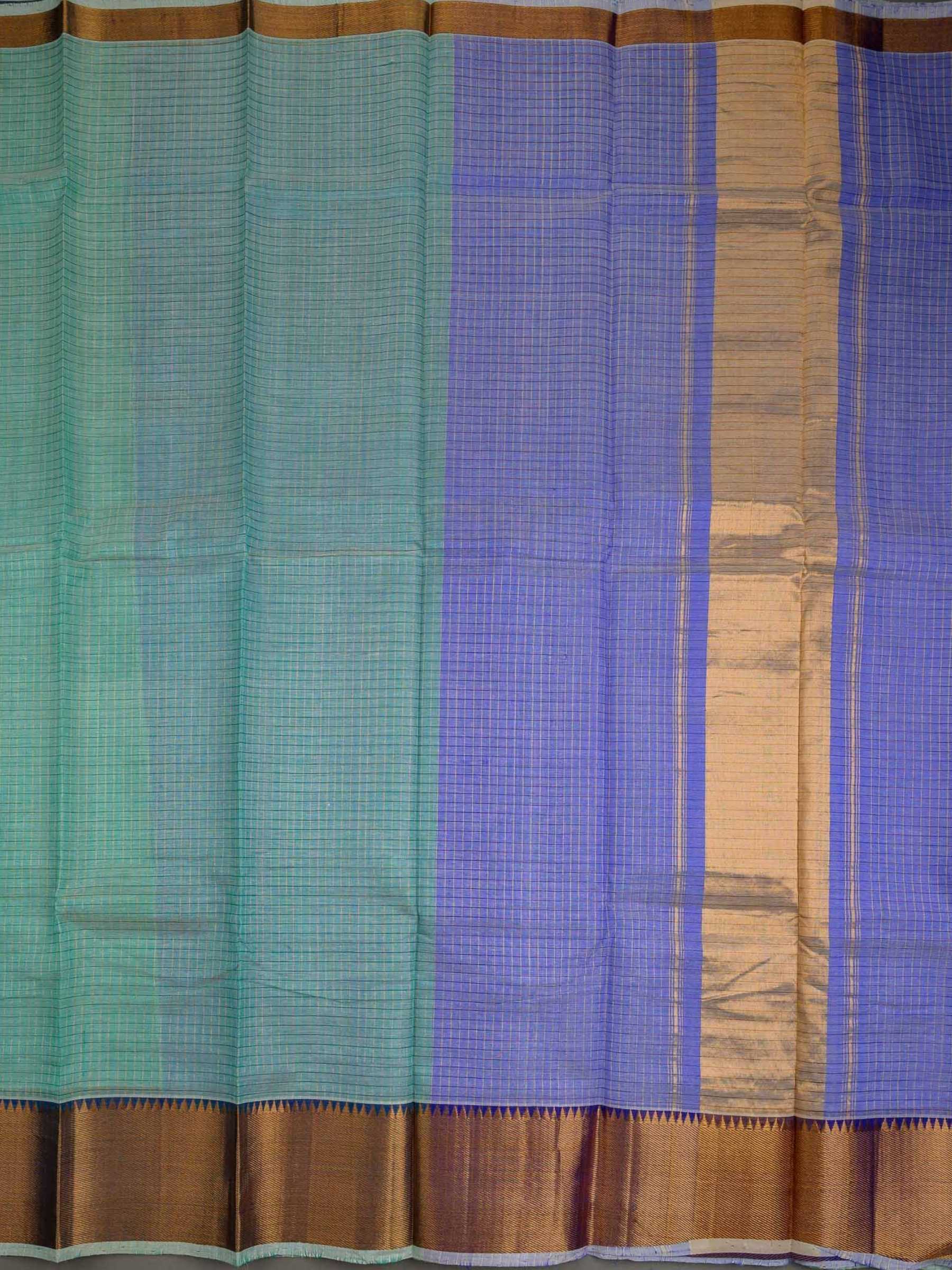 Handloom Mangalagiri Silk Cotton Saree in Cyan Blue with Checked Pattern