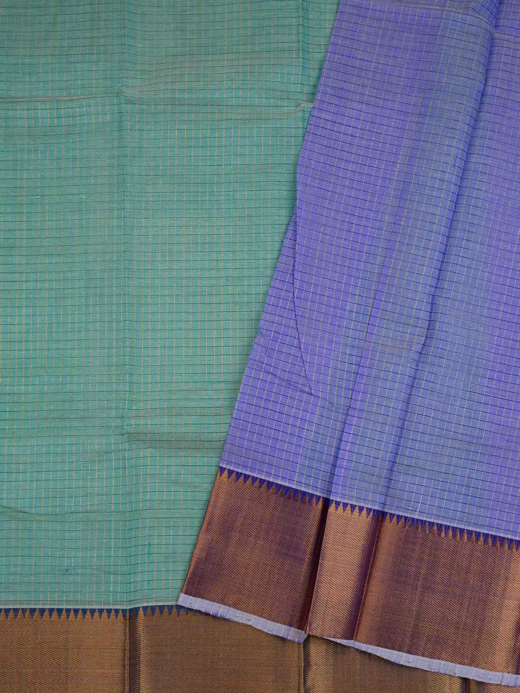 Handloom Mangalagiri Silk Cotton Saree in Cyan Blue with Checked Pattern