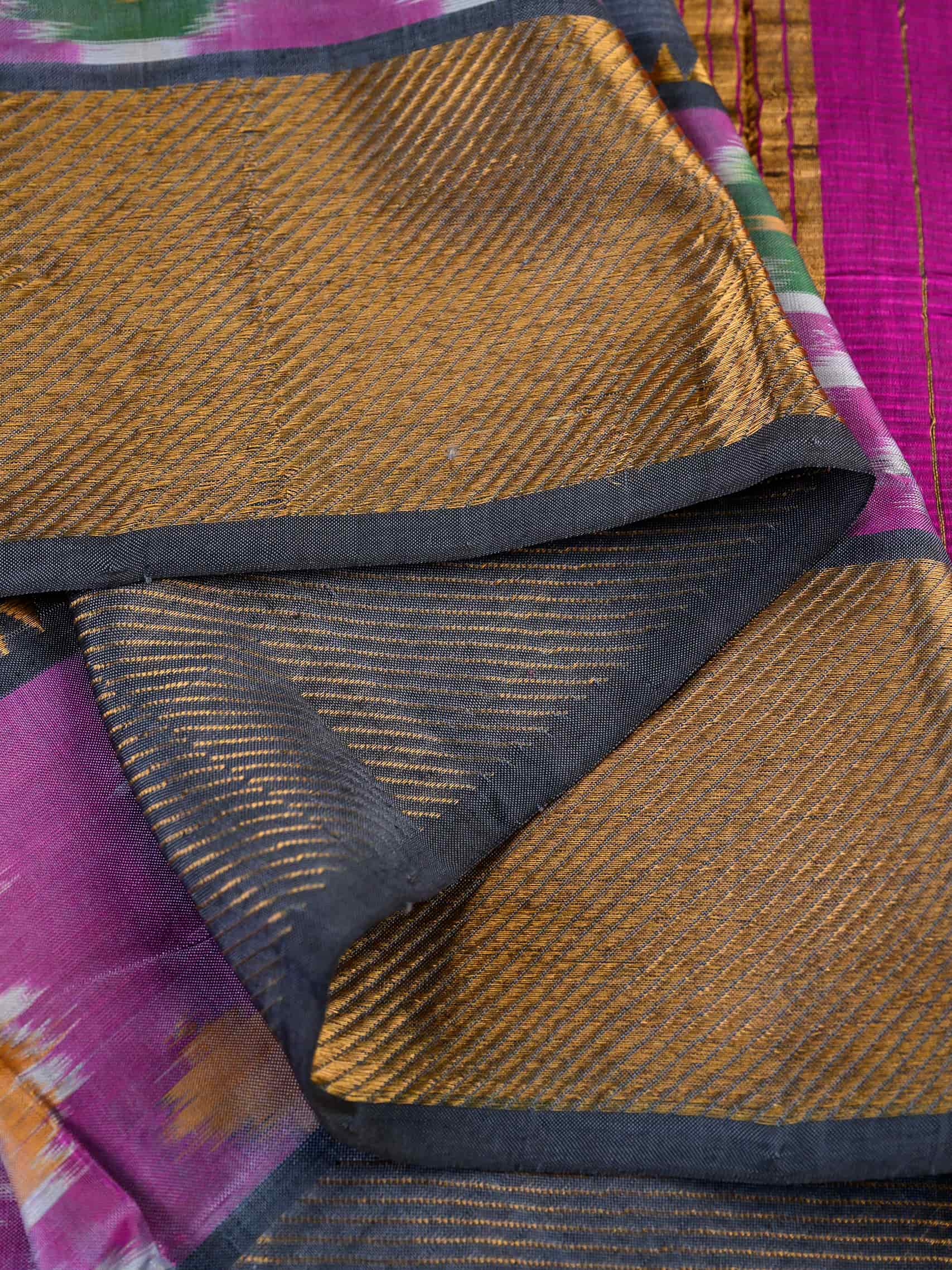 Handloom Mangalagiri Silk Cotton Saree in Grey and Magenta with Ikat Border