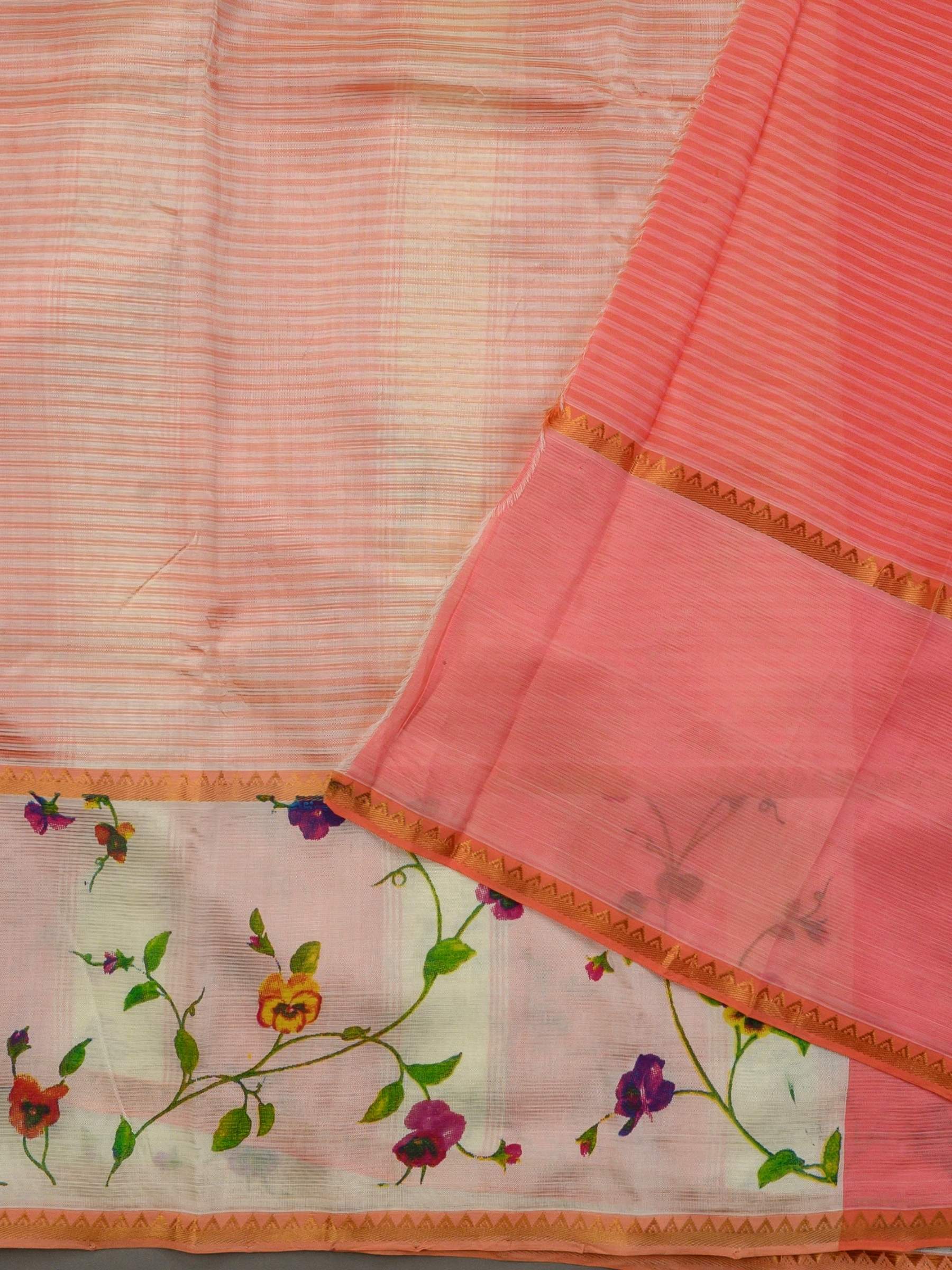 Handloom Mangalagiri Silk Cotton Saree in Peach and Cream with Floral Border
