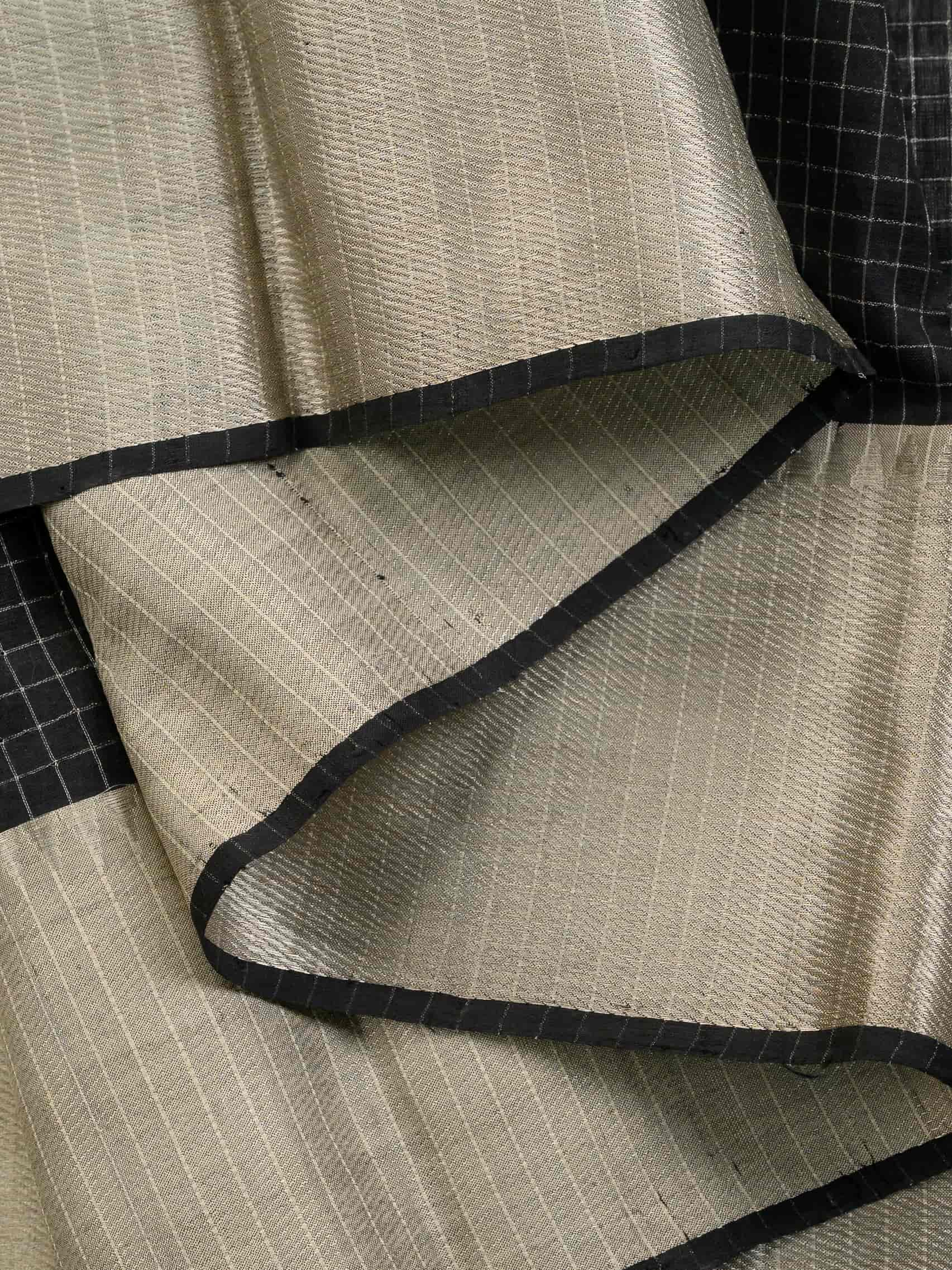 Handloom Mangalagiri Silk Cotton Saree in Black and Grey with Tissue Checked Weave