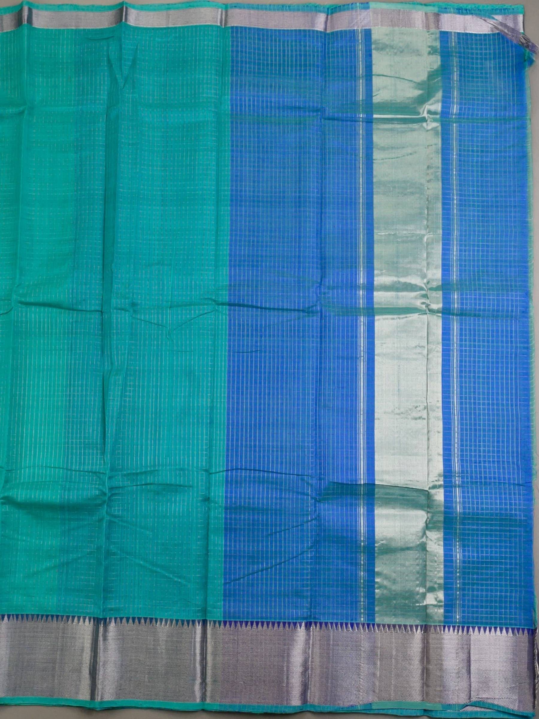 Handloom Mangalagiri Silk Cotton Saree in Teal and Blue with Tissue Checked Weave