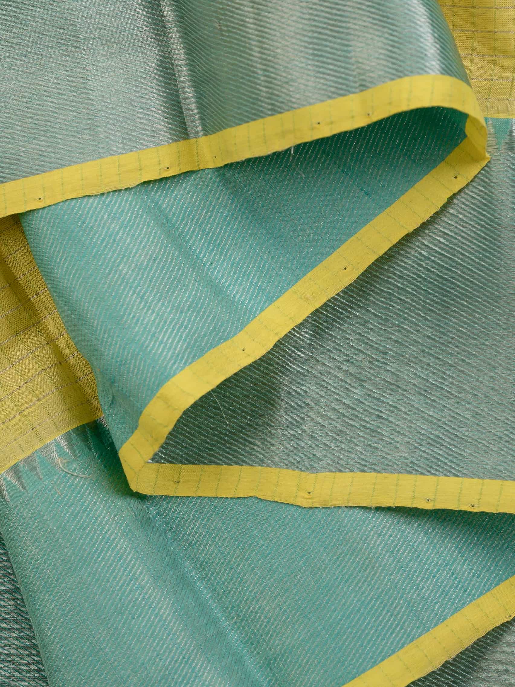 Handloom Mangalagiri Silk Cotton Saree in Yellow and Green with Tissue Checked Weave