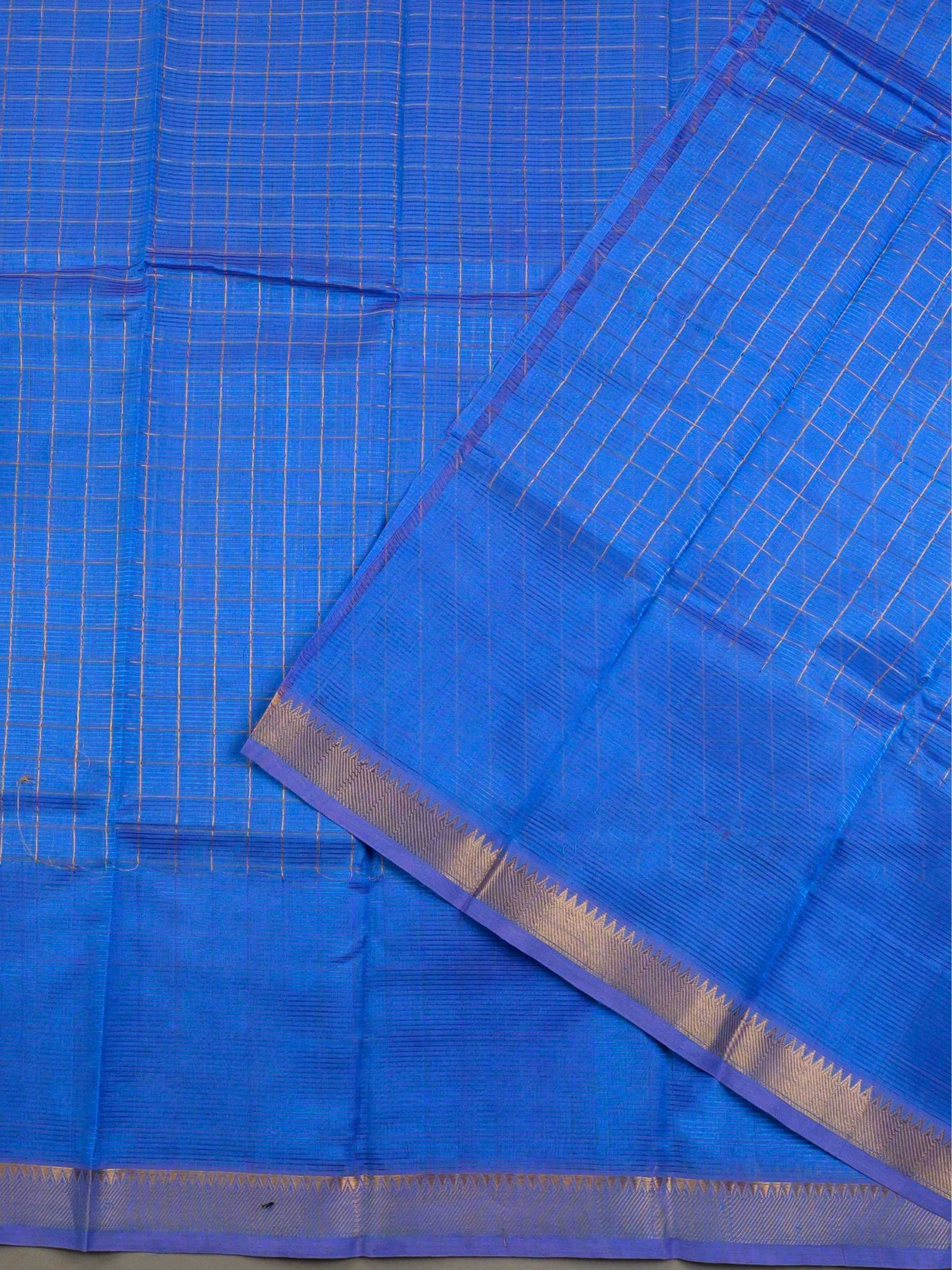 Handloom Mangalagiri Silk Cotton Saree in Blue with Zari Checked Pattern