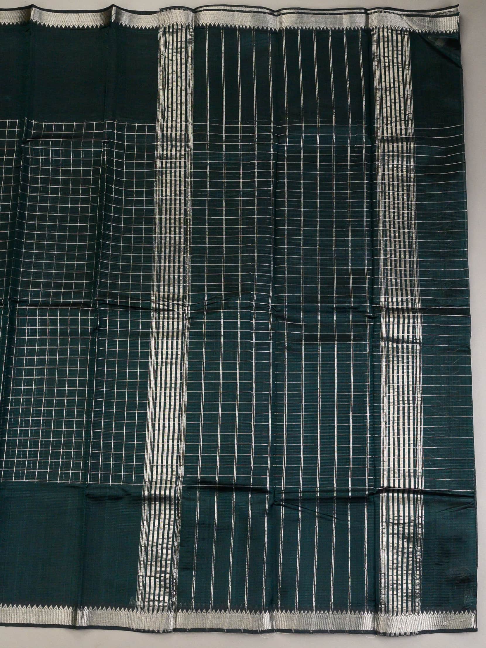 Handloom Mangalagiri Silk Cotton Saree in Deep Green with Silver Zari Checks